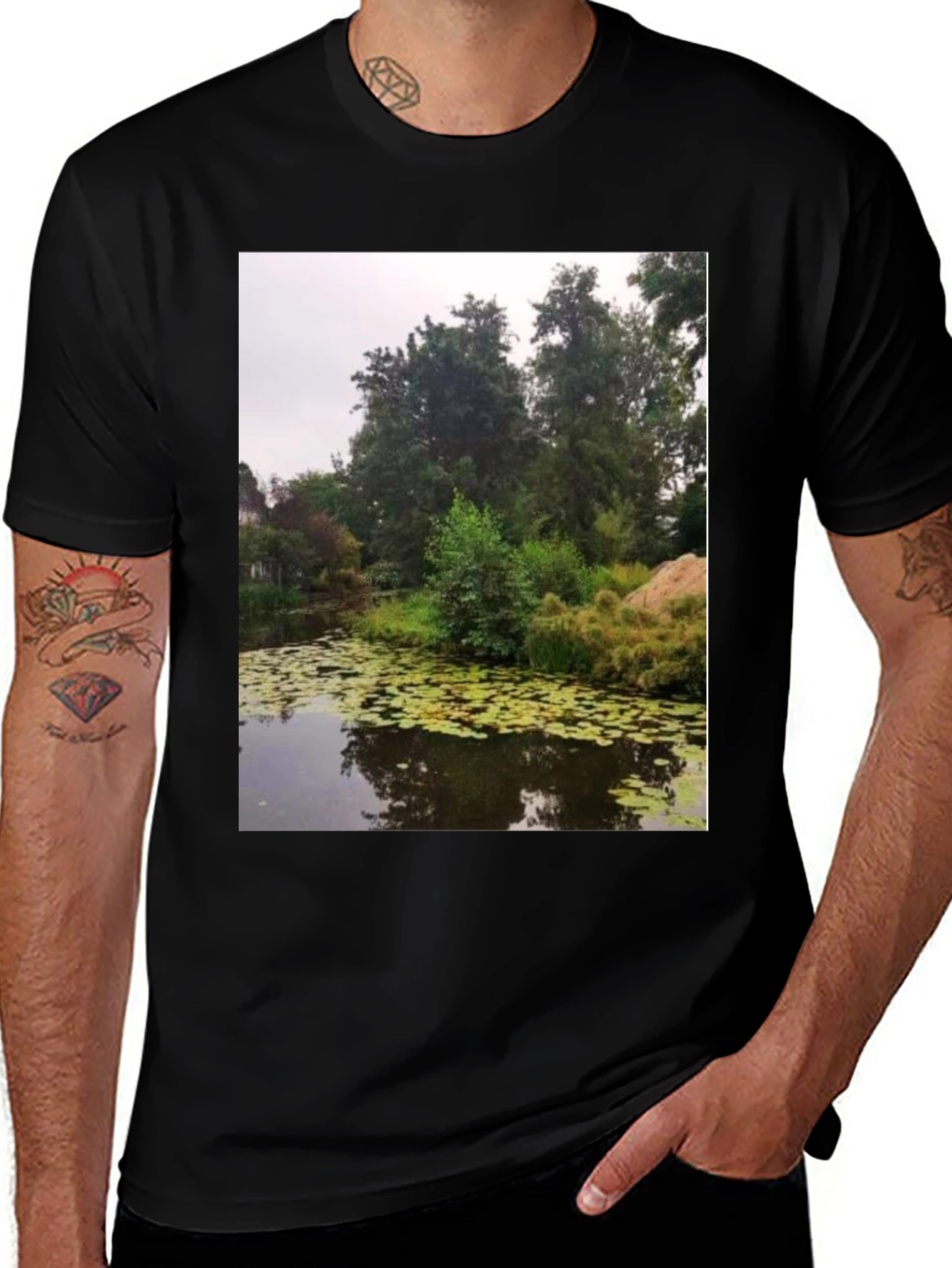 Black Nature Pond Graphic Tee - Men's Black T-Shirt main image