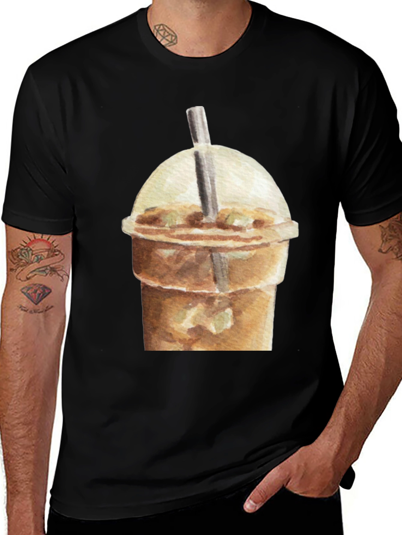 Variant 16 of Iced Coffee Graphic Tee - Casual Black T-Shirt