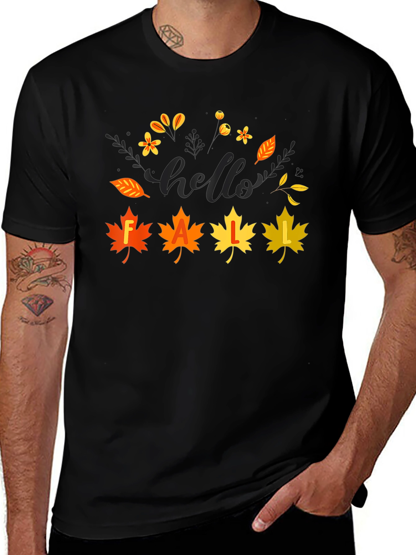 Variant 6 of Hello Fall T-Shirt - Autumn Leaves Design
