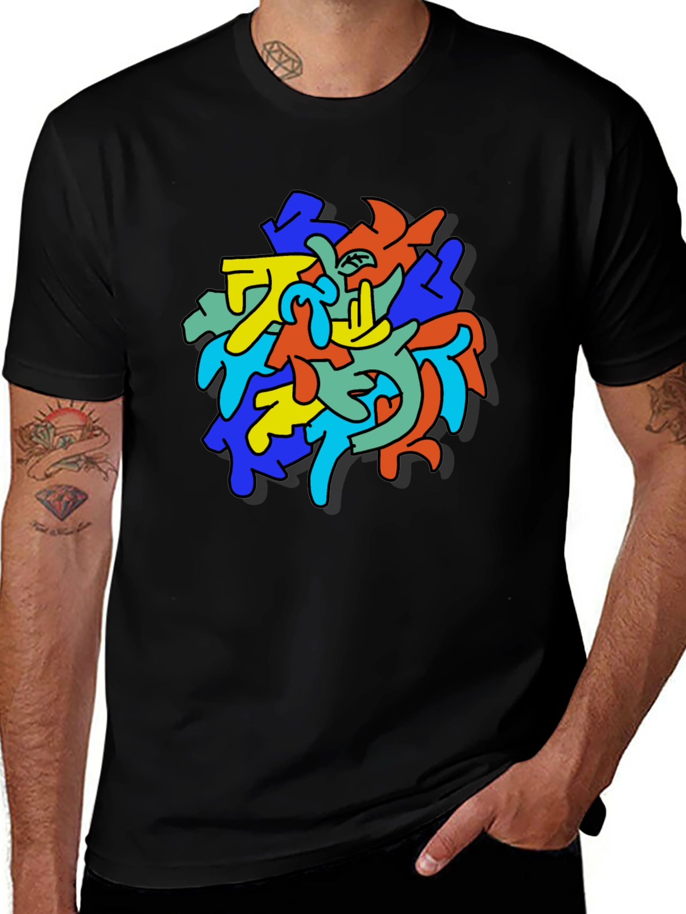 Variant 8 of Abstract Graphic Print Black T-Shirt