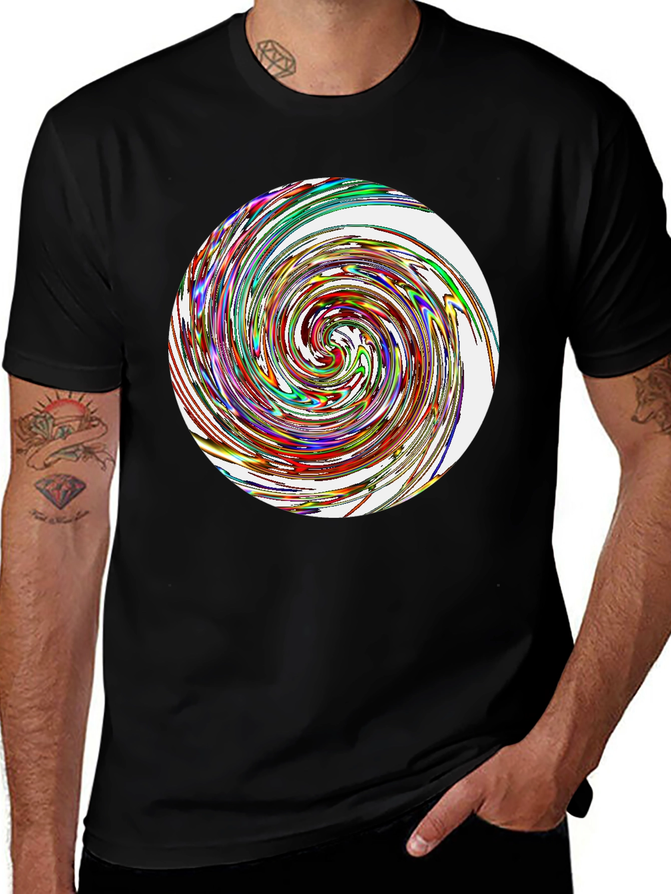 Variant 5 of Abstract Swirl Graphic Tee - Black Cotton Blend T-Shirt