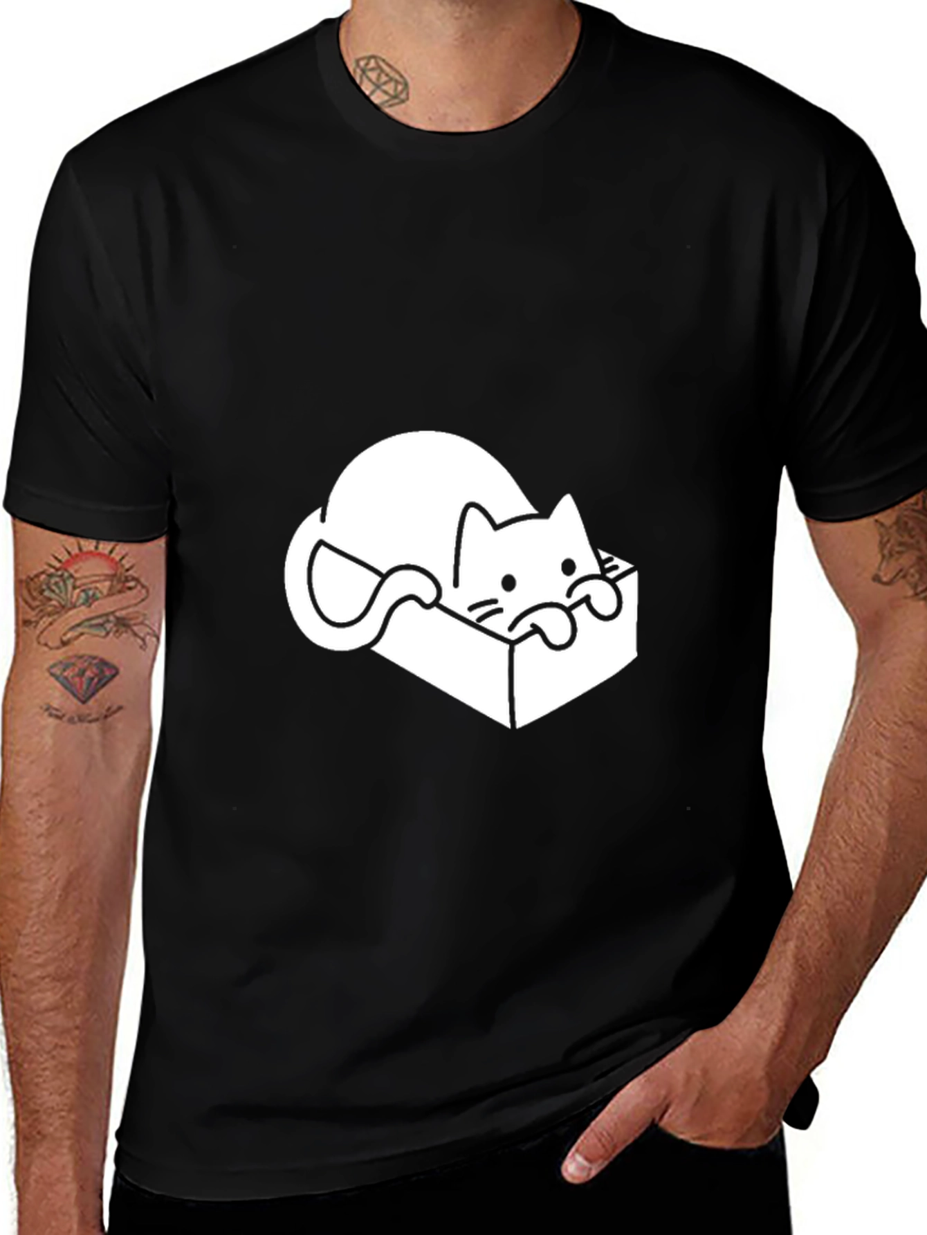 Variant 9 of Cat in Box Graphic Tee - Unisex Black T-Shirt