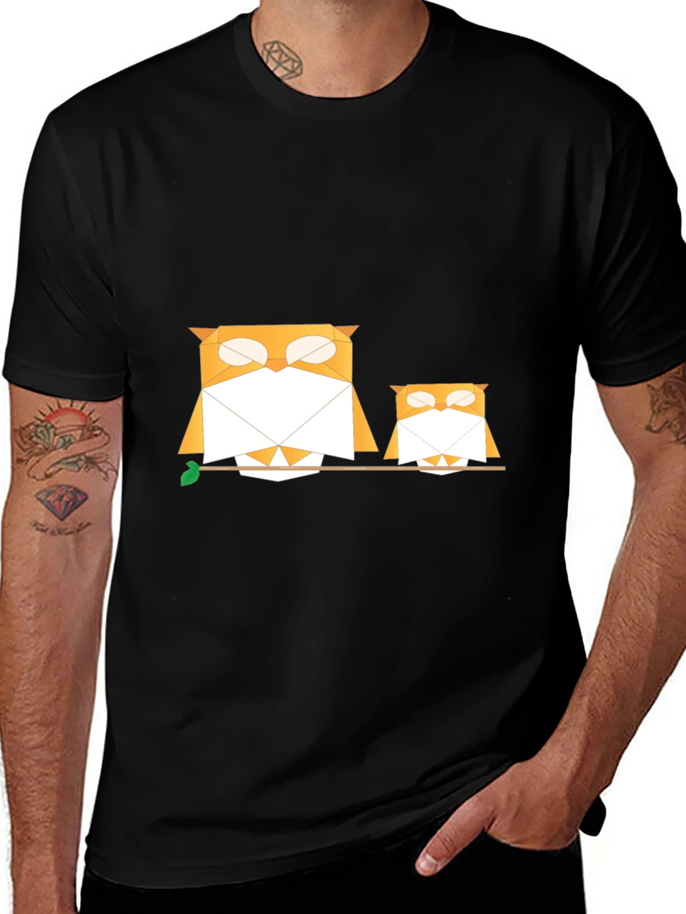 Variant 6 of Geometric Owl Print Black T-Shirt