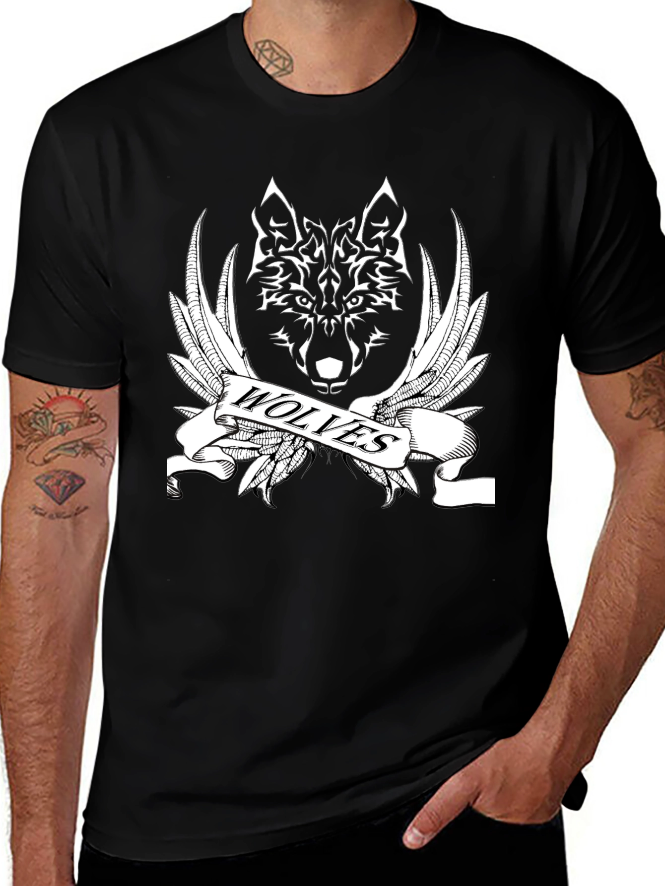 Variant 10 of Wolves Graphic Print Black T-Shirt for Men
