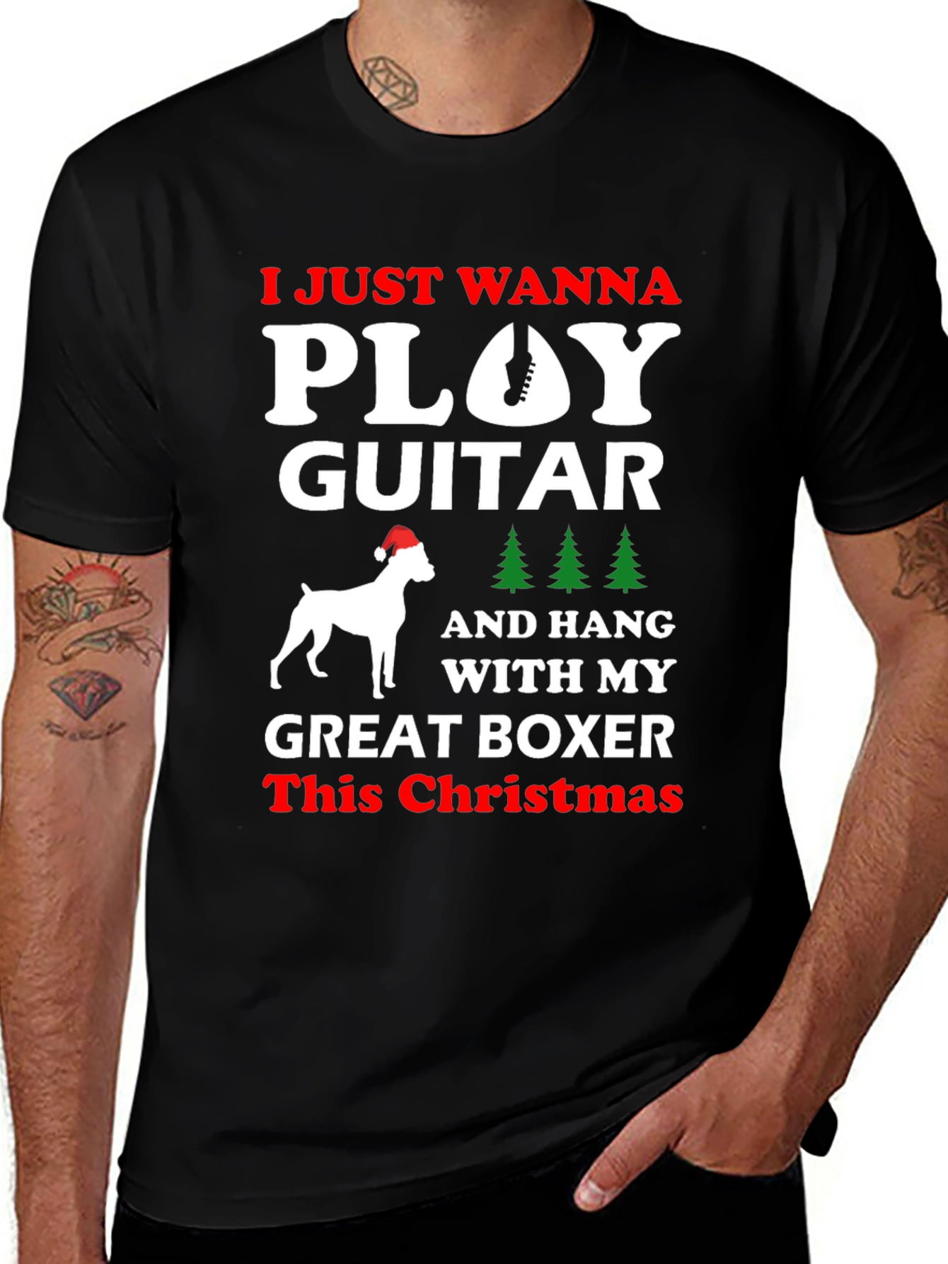 Variant 23 of Christmas Guitar Boxer Dog T-Shirt