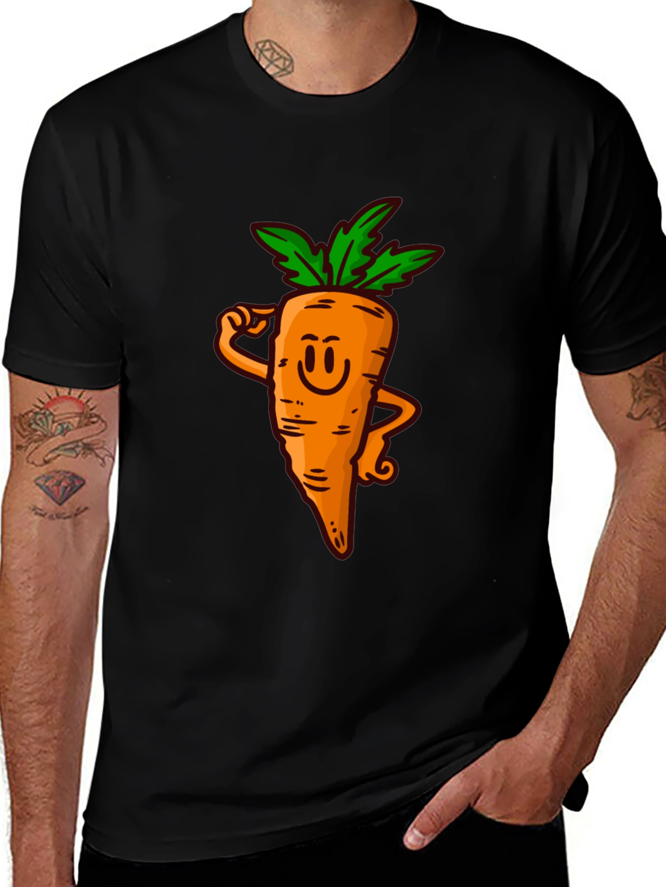 Variant 25 of Funny Carrot Cartoon Black T-Shirt