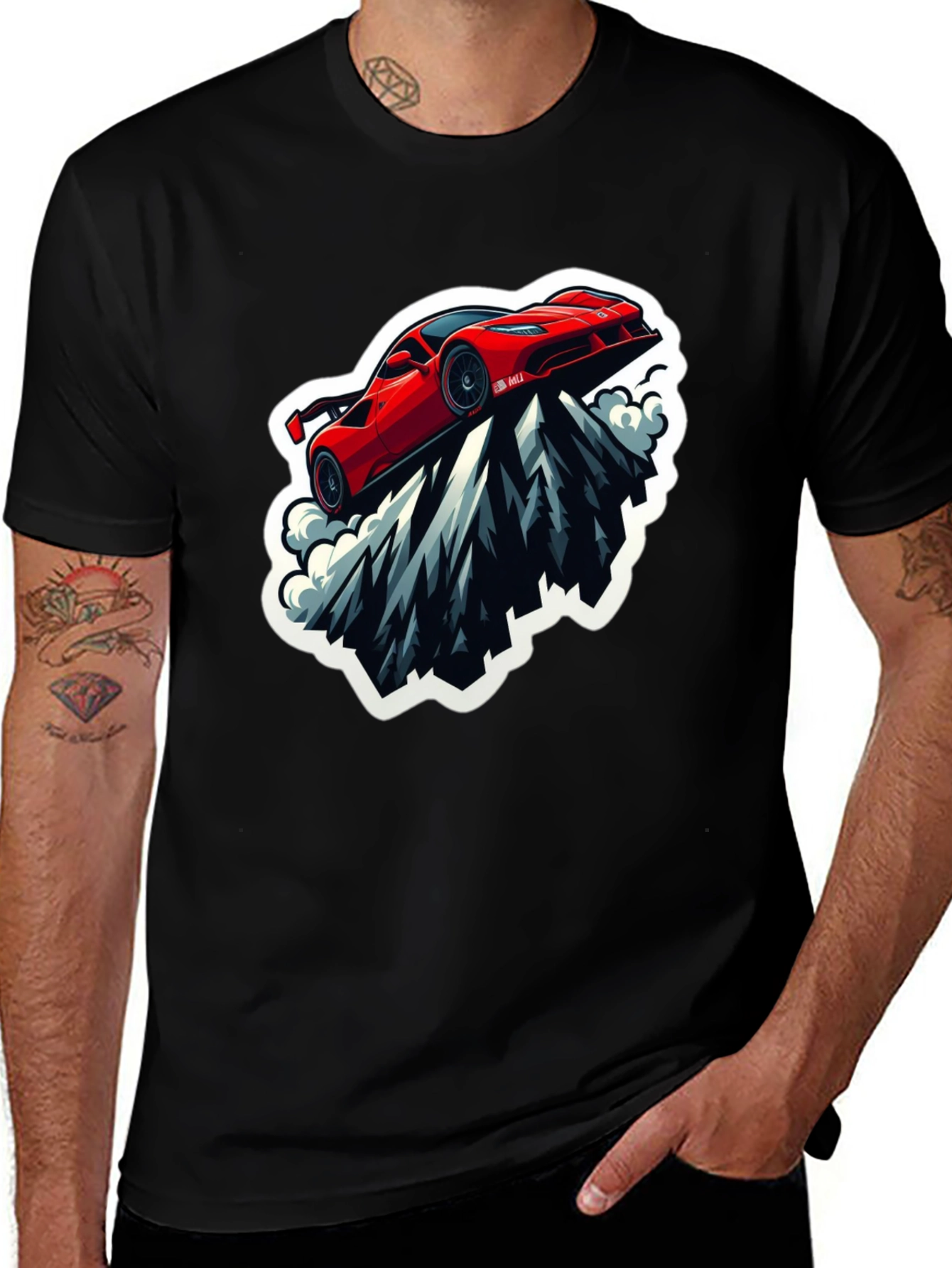 Variant 28 of Red Sports Car Mountain Graphic Black T-Shirt