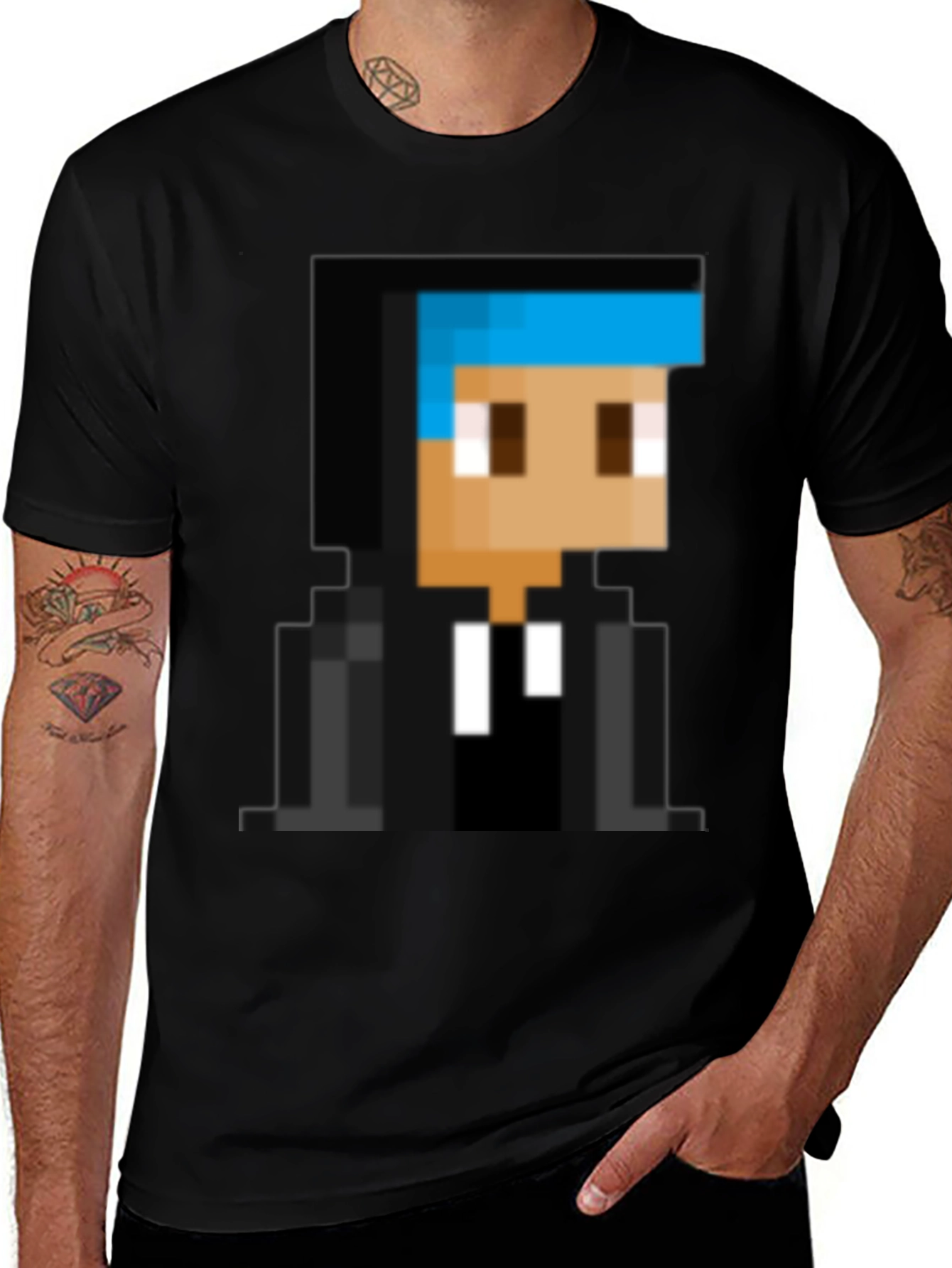 Variant 27 of Pixelated Gamer T-Shirt - Black Cotton Tee