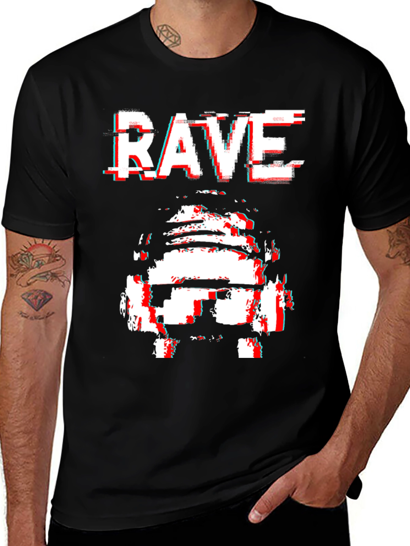Variant 22 of Rave Glitch T-Shirt - Black Cotton Graphic Tee