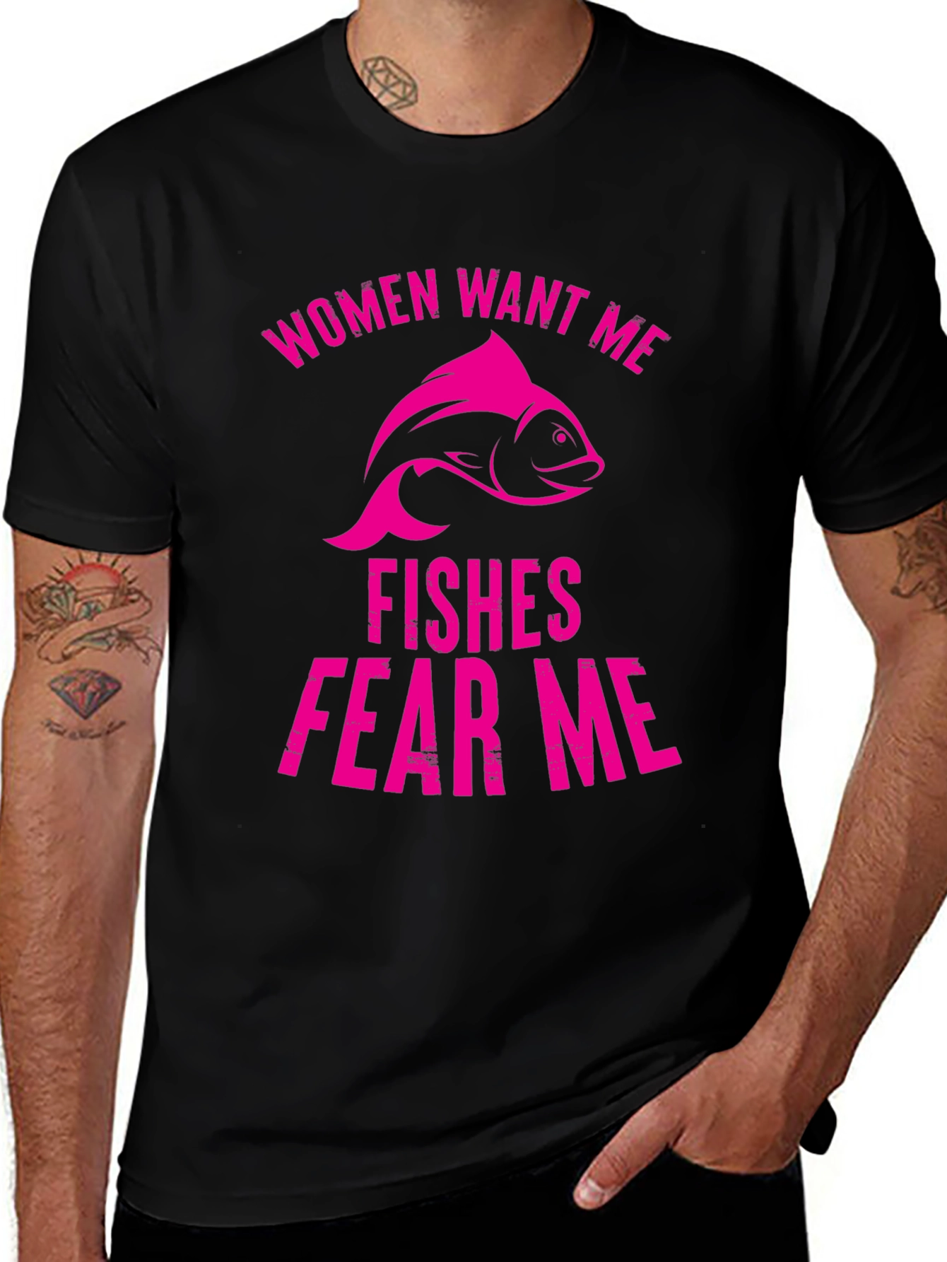 Variant 30 of Women Want Me Fishes Fear Me Black T-Shirt