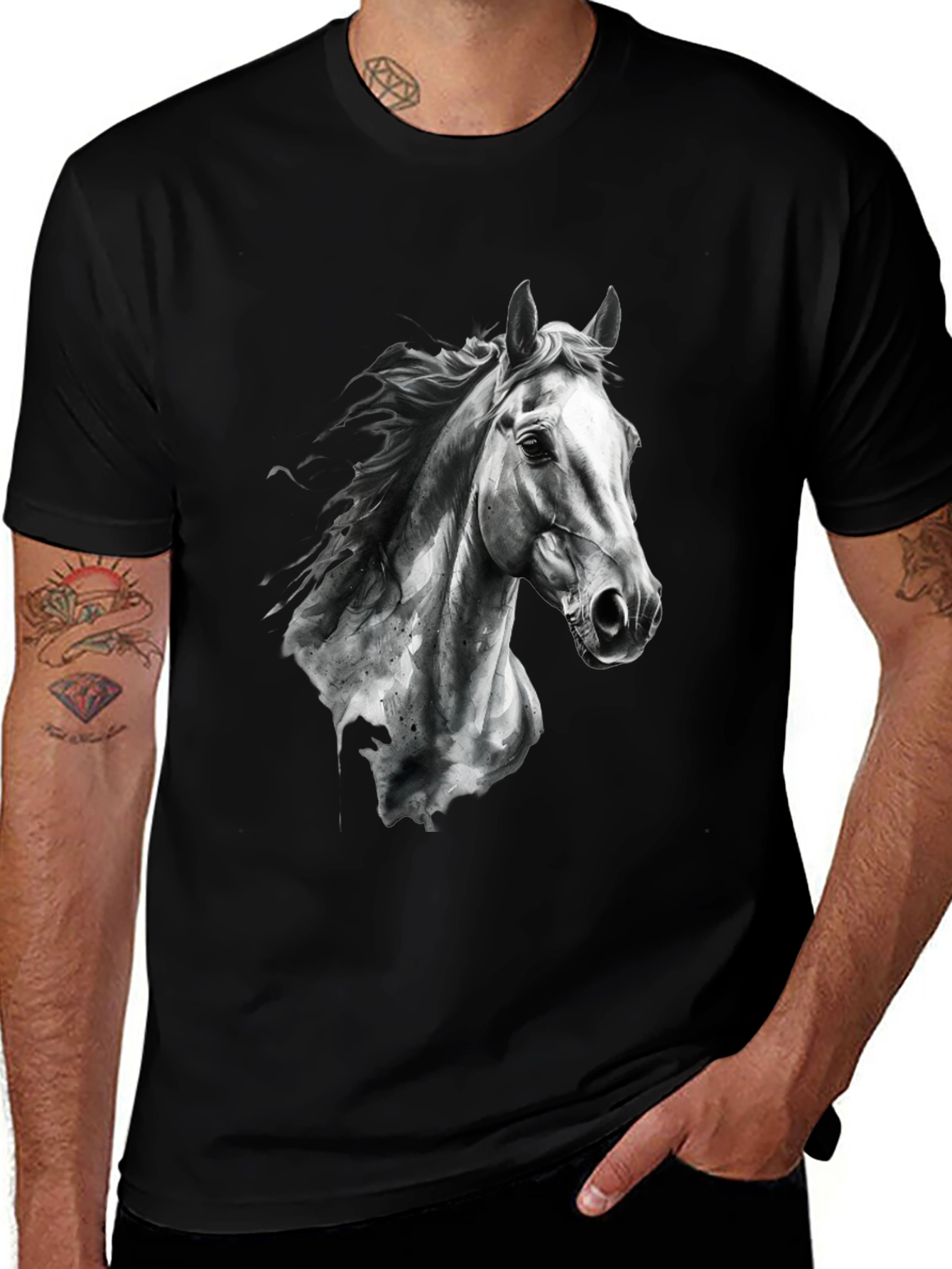Variant 17 of Horse Graphic Print Black Tee