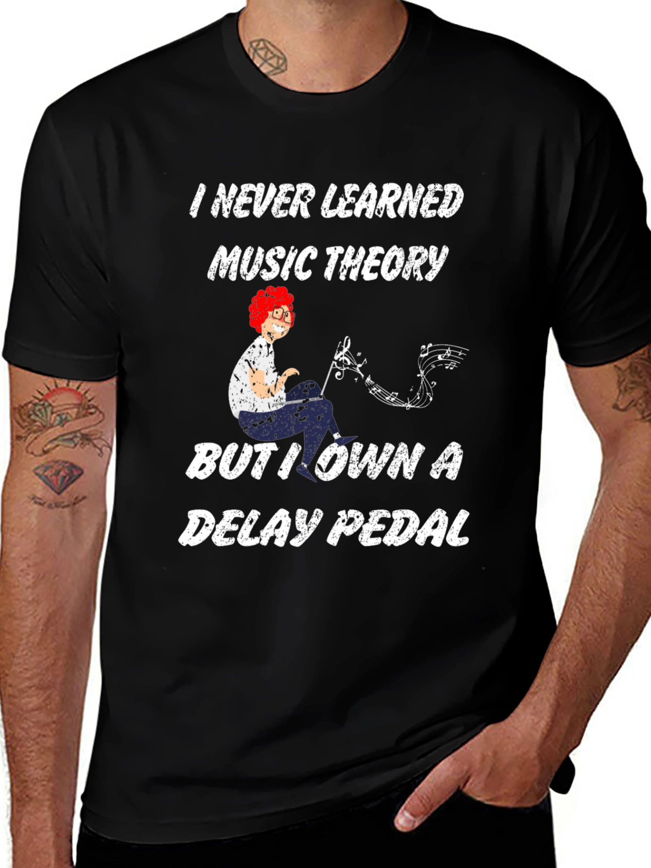 Variant 15 of Music Theory Delay Pedal Graphic T-Shirt