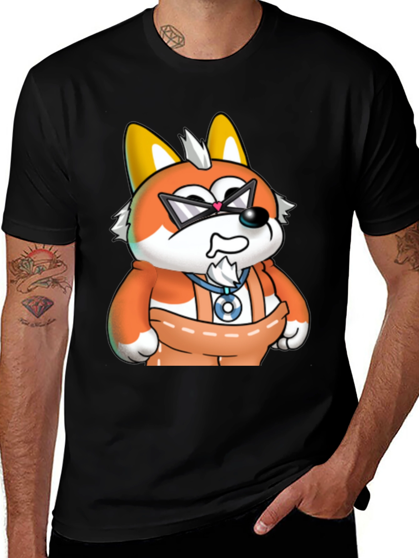Variant 13 of Cartoon Fox Graphic Tee - Black Cotton Blend Shirt