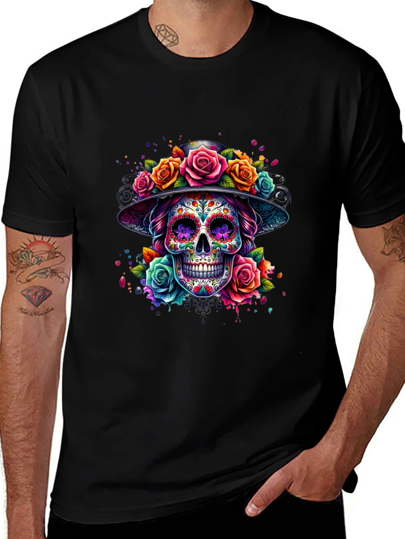 Variant 26 of Floral Sugar Skull Graphic Tee
