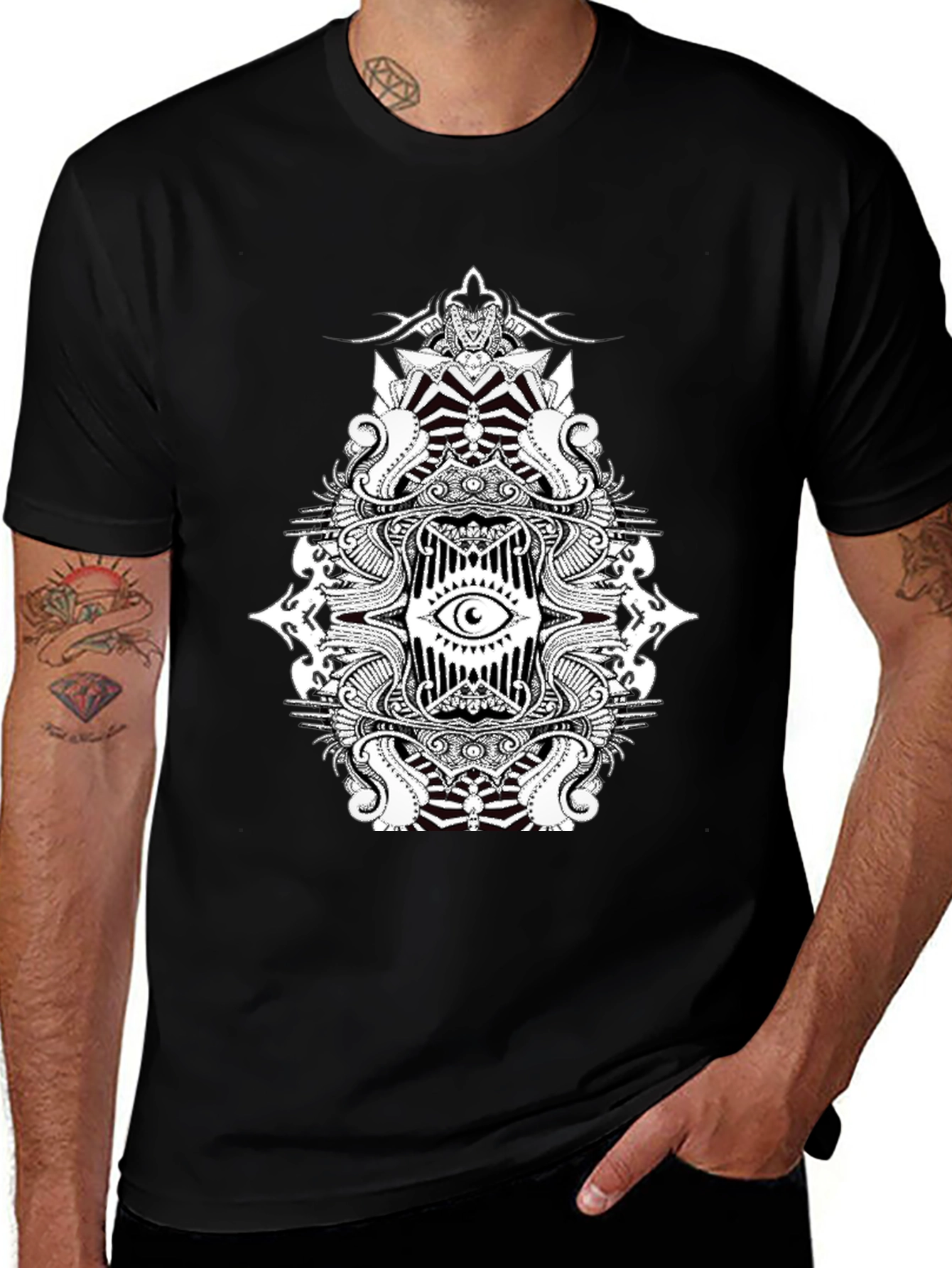 Variant 24 of Eye Mandala Graphic Tee - Black Cotton Blend