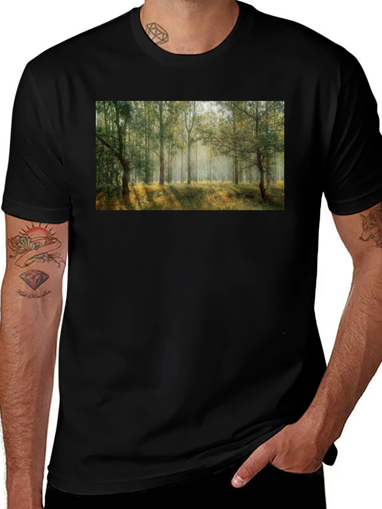 Variant 9 of Nature Scene Graphic Tee - Forest Trees Design