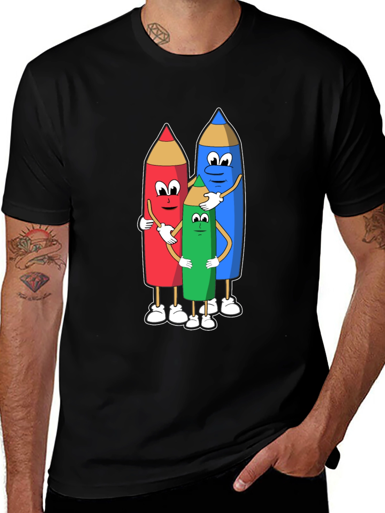 Variant 29 of Cartoon Crayon Hug Black T-Shirt