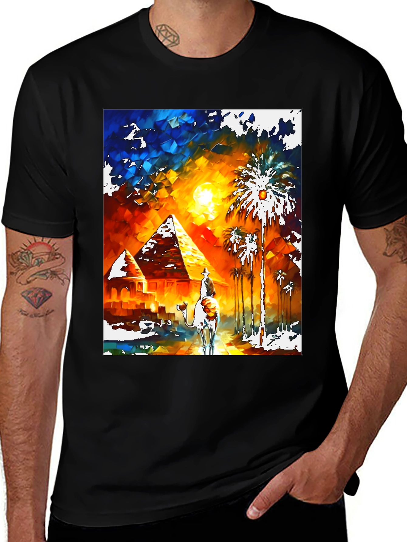 Egypt Desert Art Graphic Tee - Black Cotton Shirt