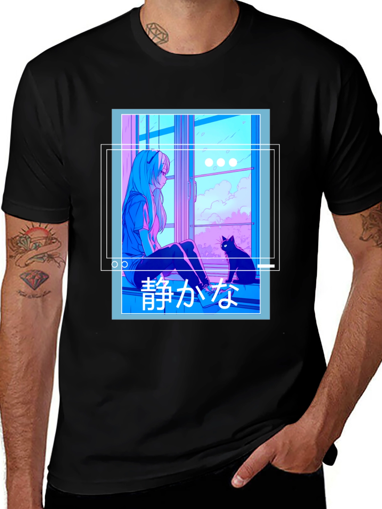 Variant 8 of Anime Girl and Cat T-Shirt - Vaporwave Aesthetic