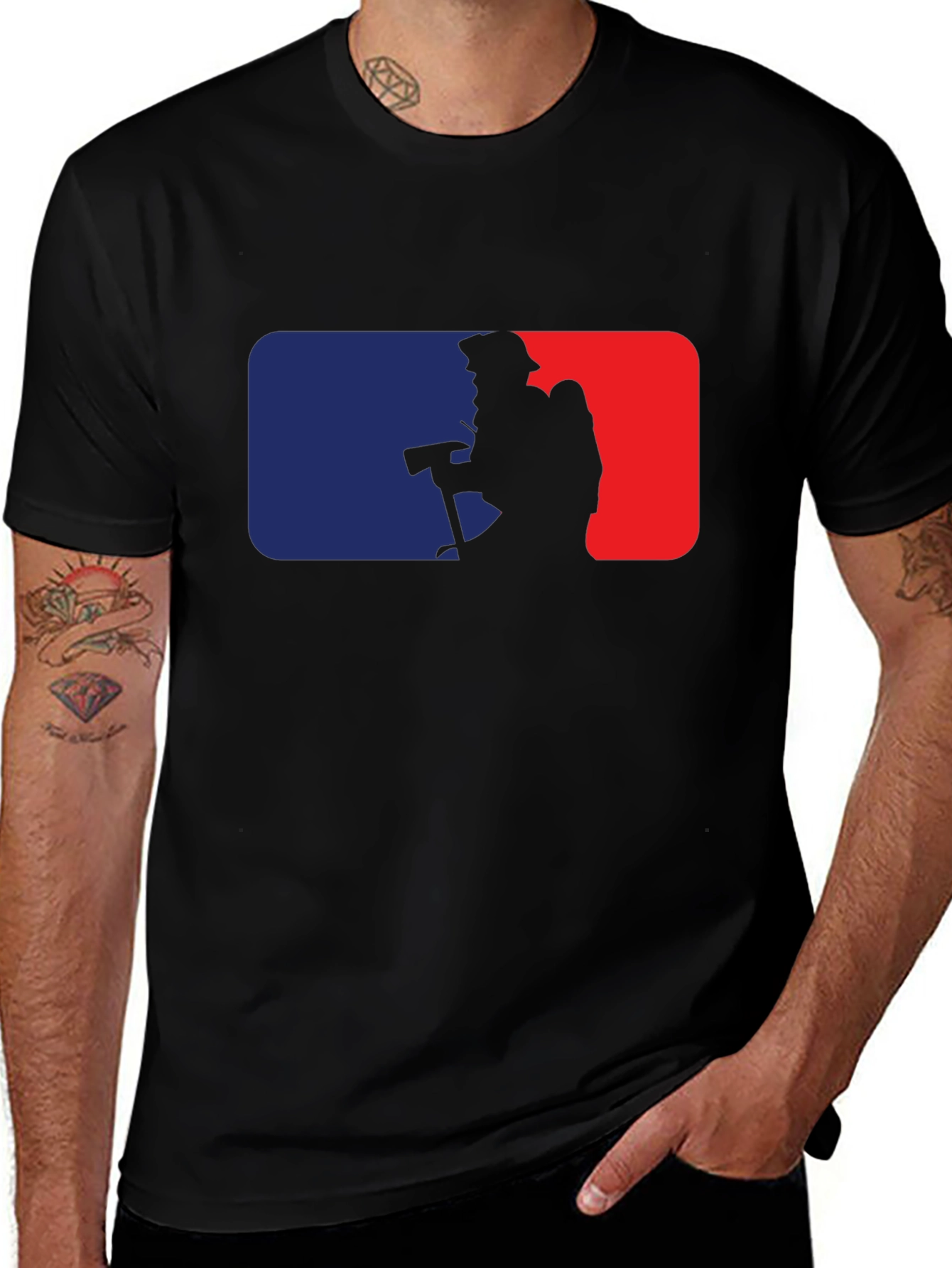 Variant 30 of Firefighter Silhouette Graphic Tee - Black Cotton Blend