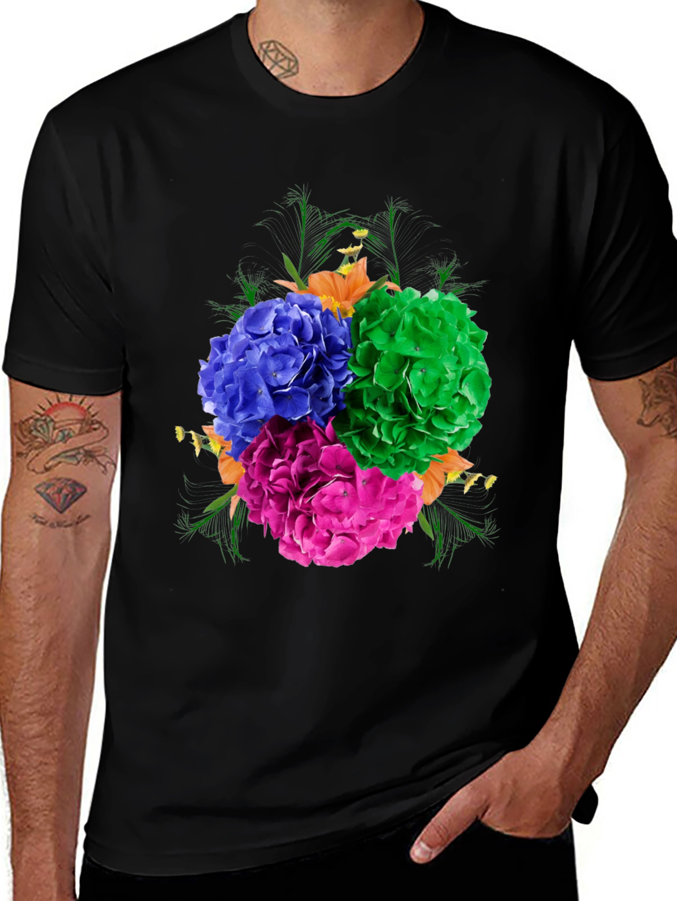 Variant 8 of Floral Hydrangea T-Shirt - Men's Black Graphic Tee