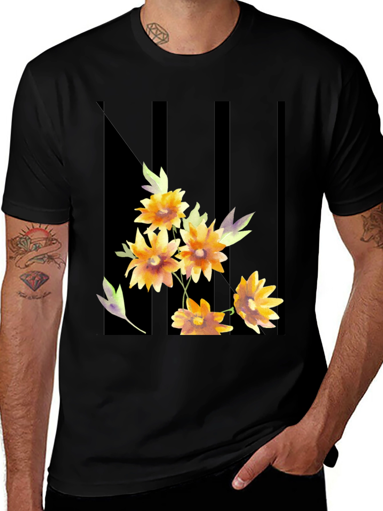 Variant 12 of Floral Graphic Print Black T-Shirt