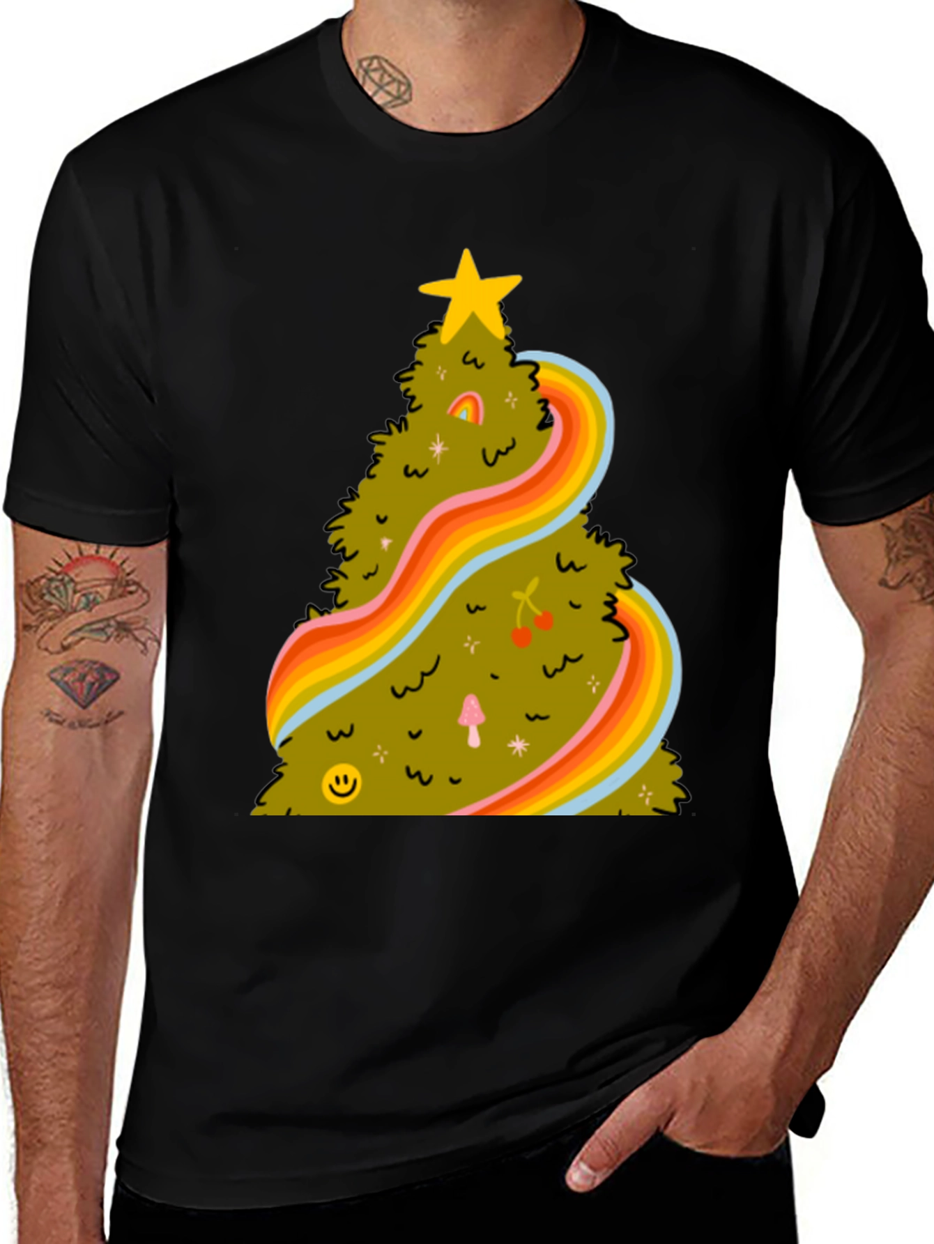 Retro Christmas Tree Tee - Groovy Holiday Shirt