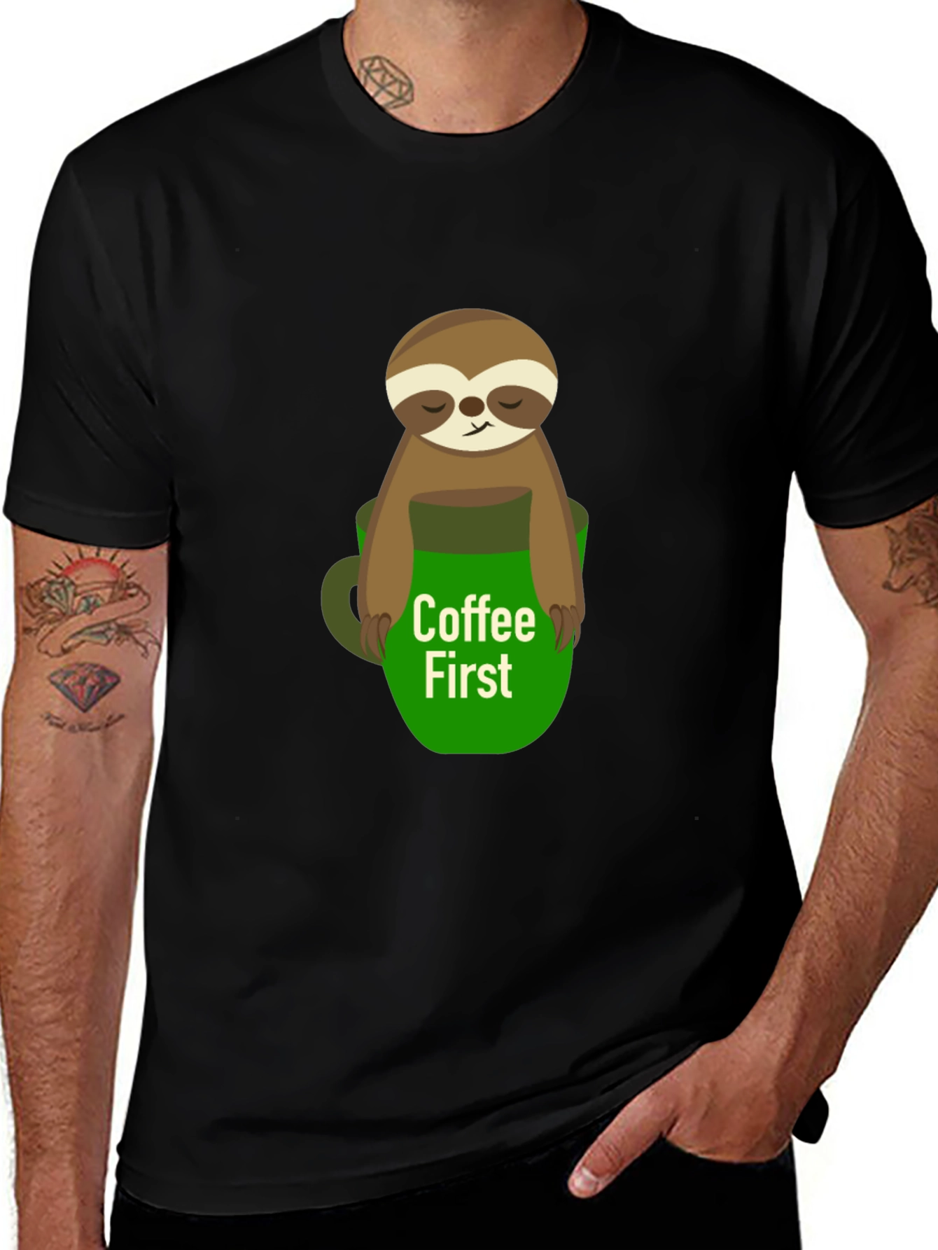 Variant 16 of Coffee First Sloth Graphic Tee