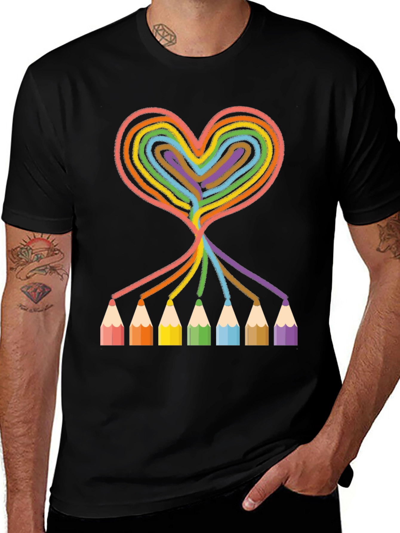 Variant 15 of Rainbow Heart Pencil T-Shirt - Creative Art Tee