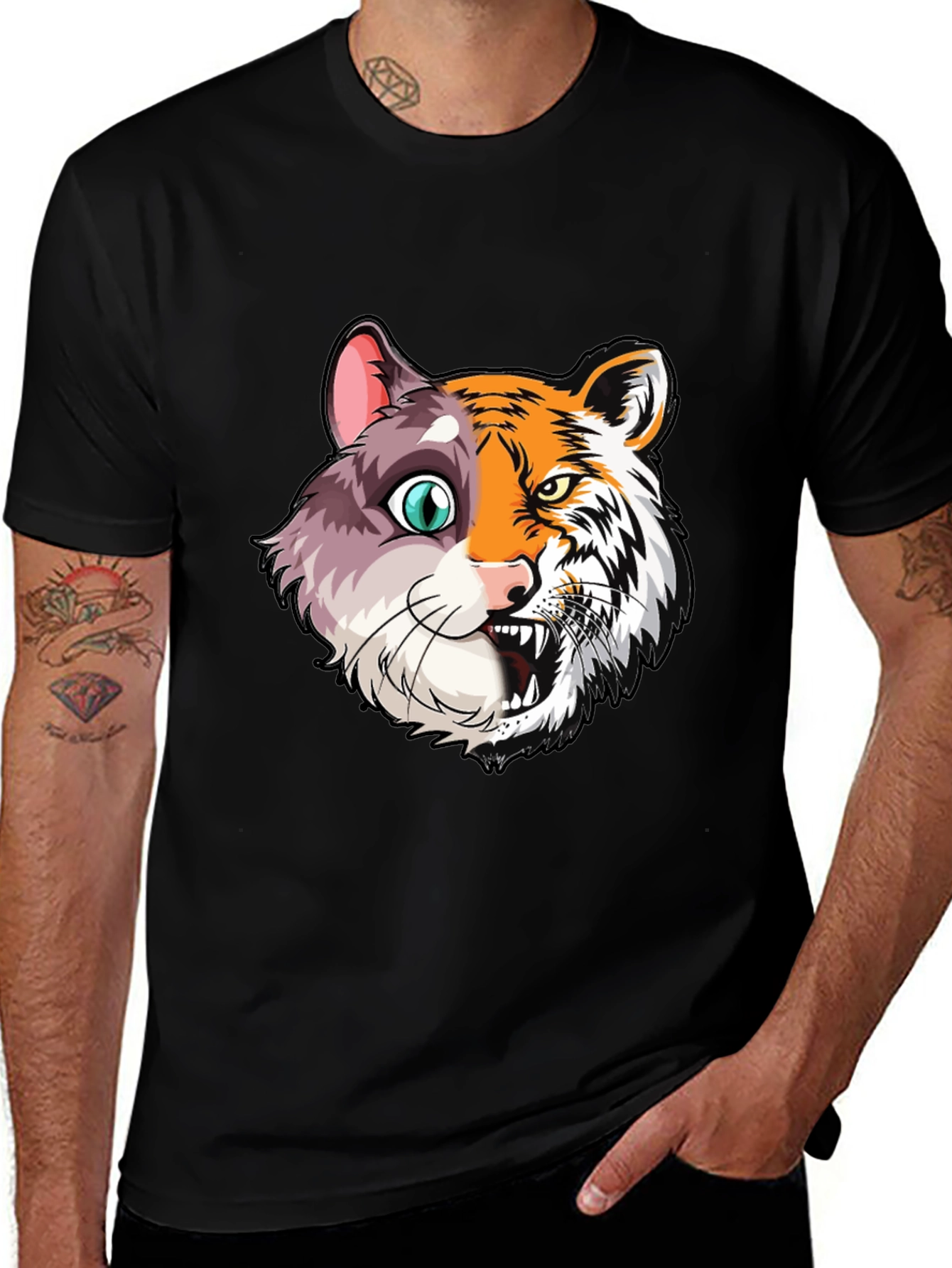Variant 2 of Half Cat Half Tiger Graphic T-Shirt