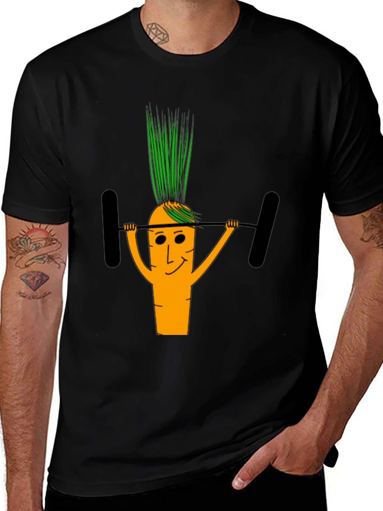 Variant 8 of Veggie Power T-Shirt: Carrot Lifting Weights