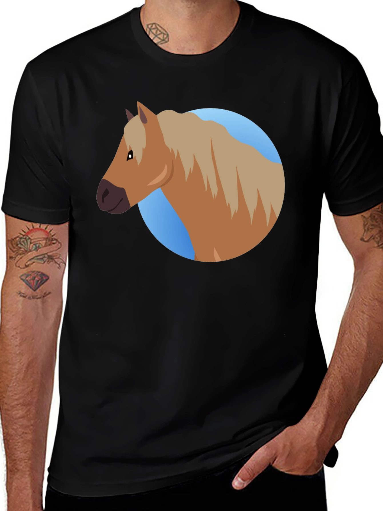 Variant 16 of Horse Graphic Print Black T-Shirt