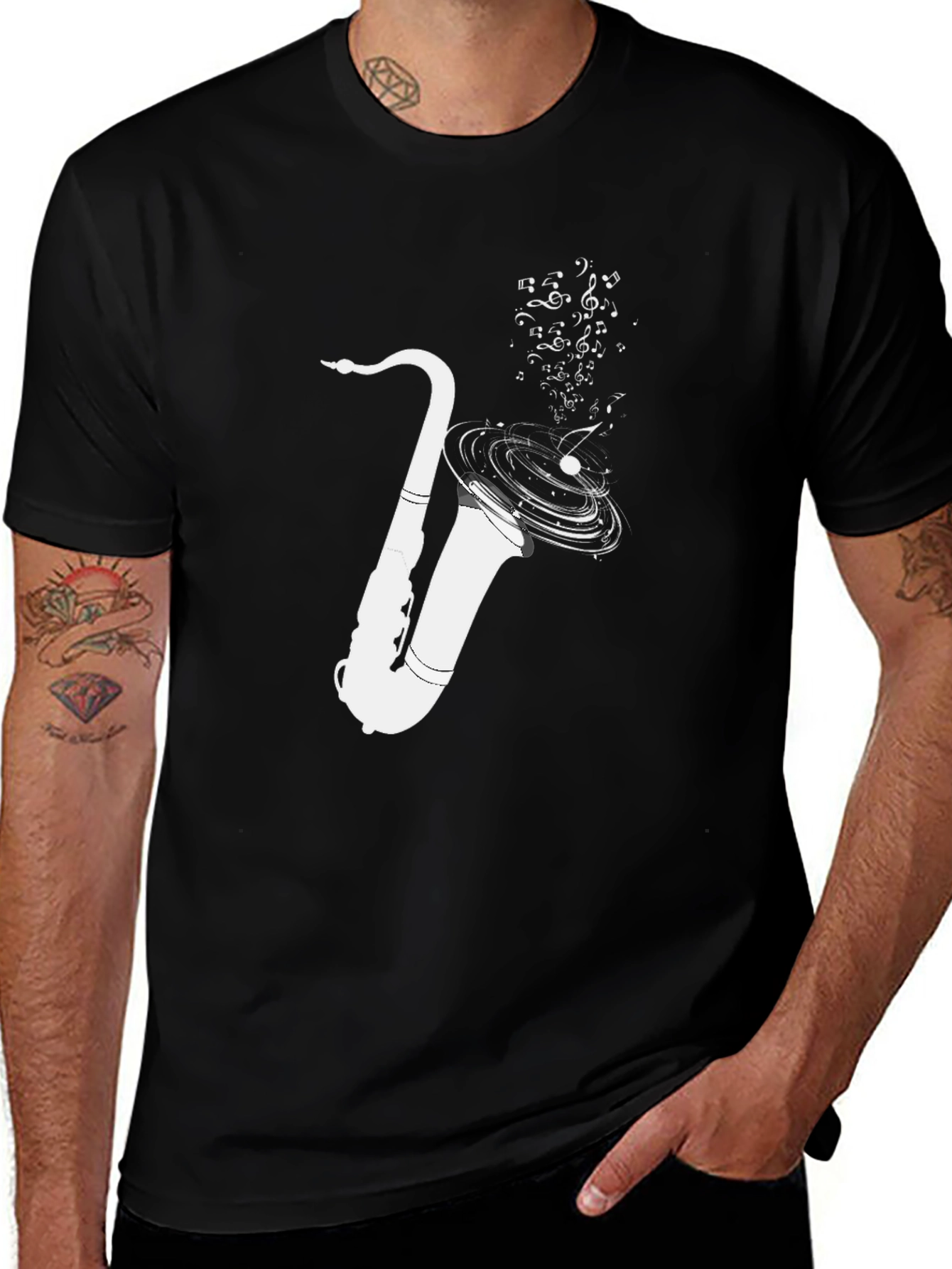 Variant 22 of Saxophone Music T-Shirt - Black Cotton Tee
