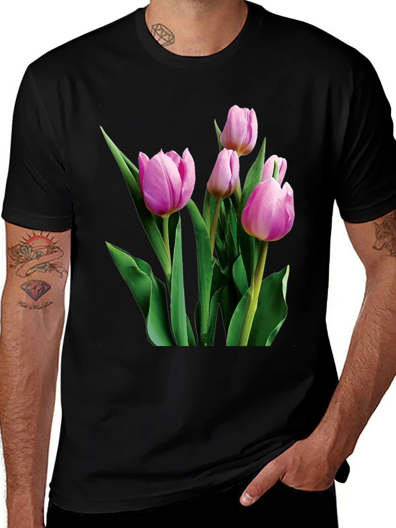 Variant 29 of Tulip Print Black T-Shirt