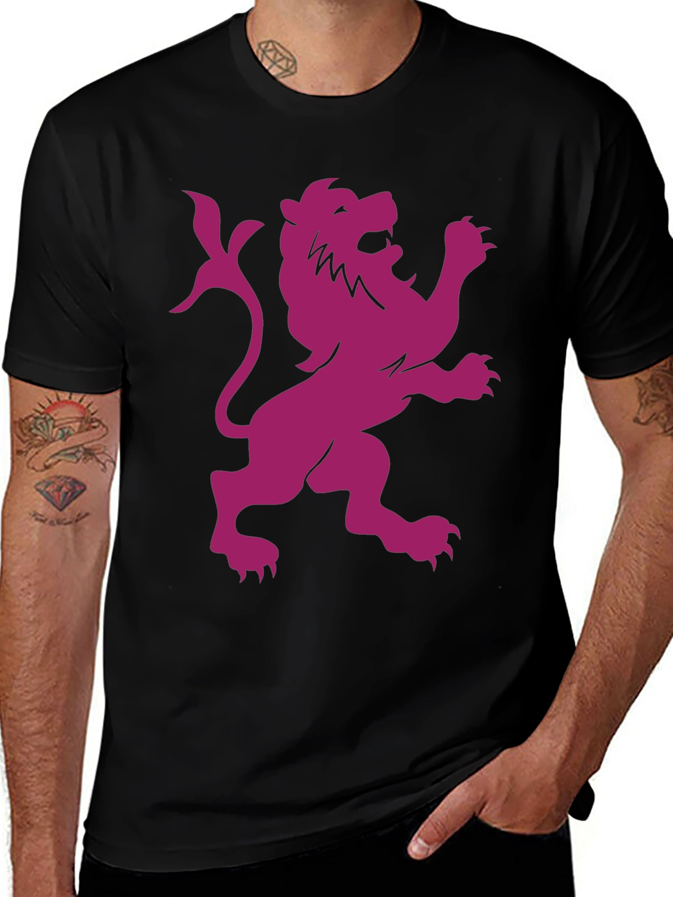 Variant 28 of Majestic Lion Crest Graphic T-Shirt - Black