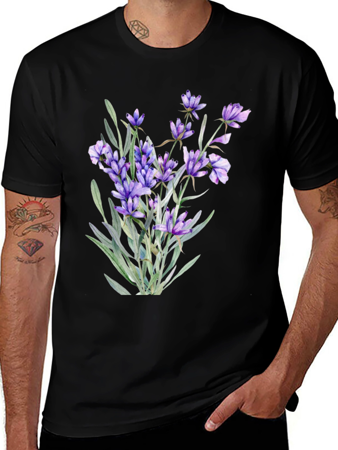 Variant 3 of Floral Lavender Bouquet Graphic Tee - Stylish & Unique