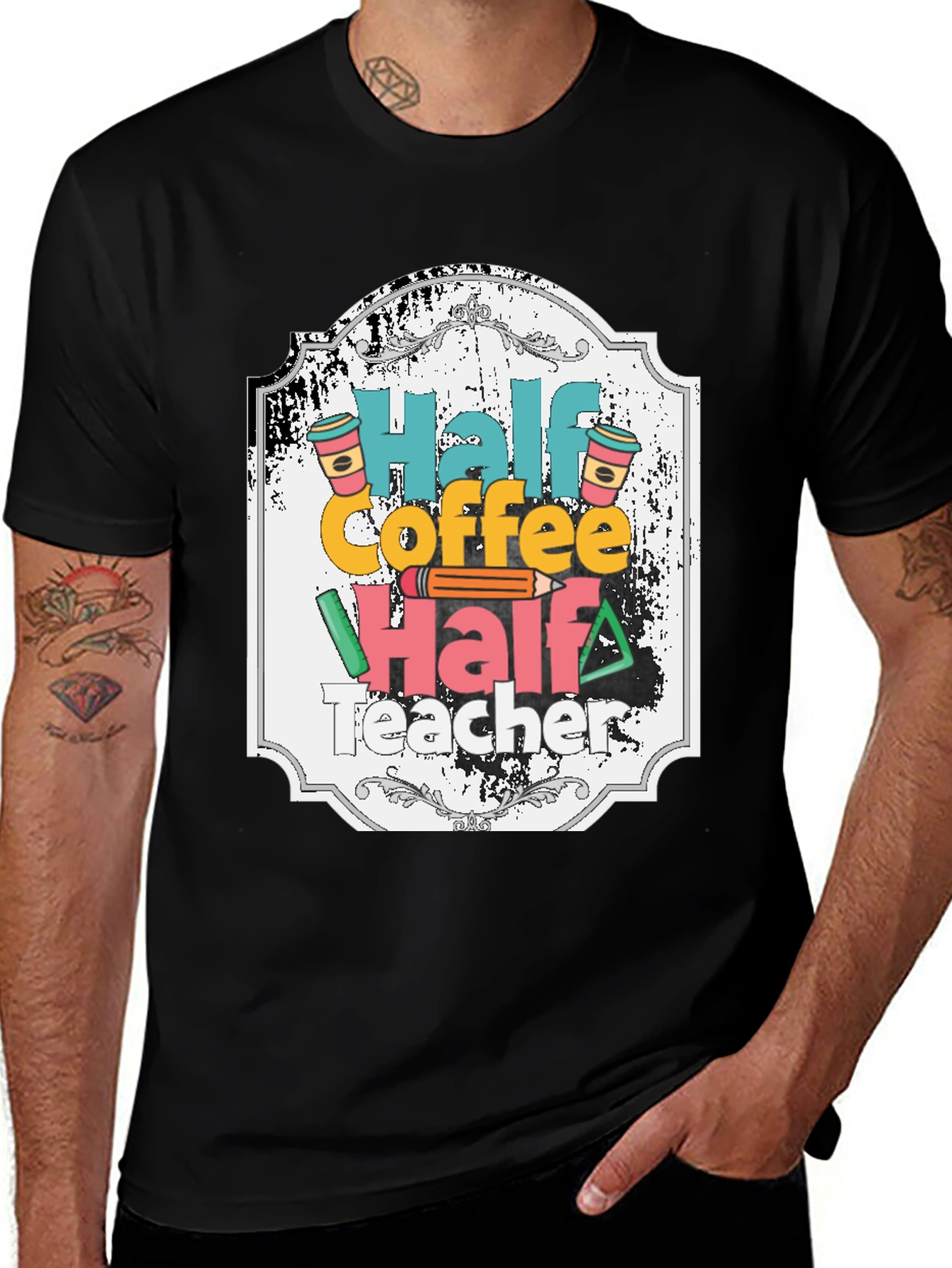 Variant 28 of Half Coffee Half Teacher Graphic Tee