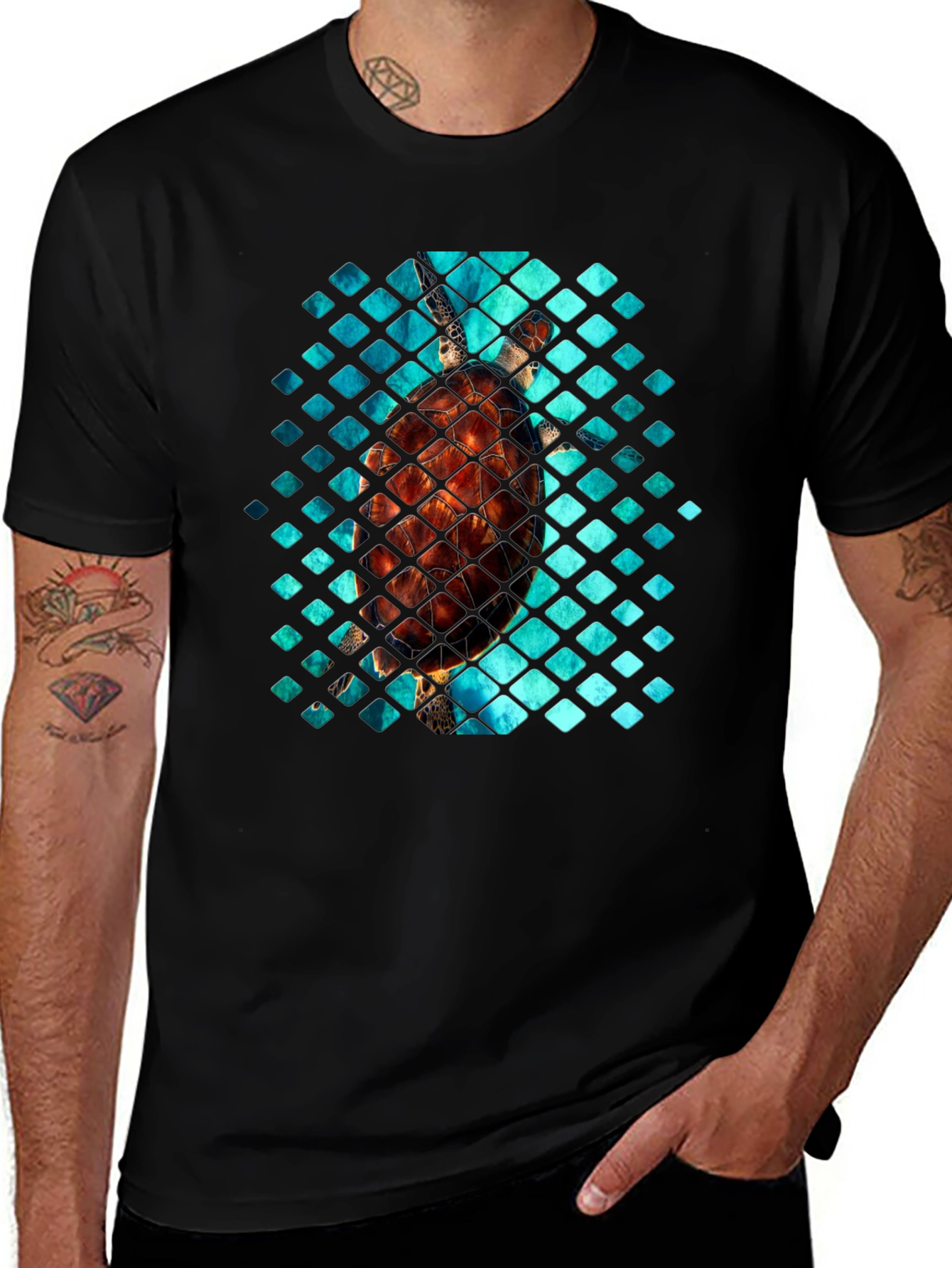 Variant 23 of Sea Turtle Graphic Tee - Black Cotton T-Shirt