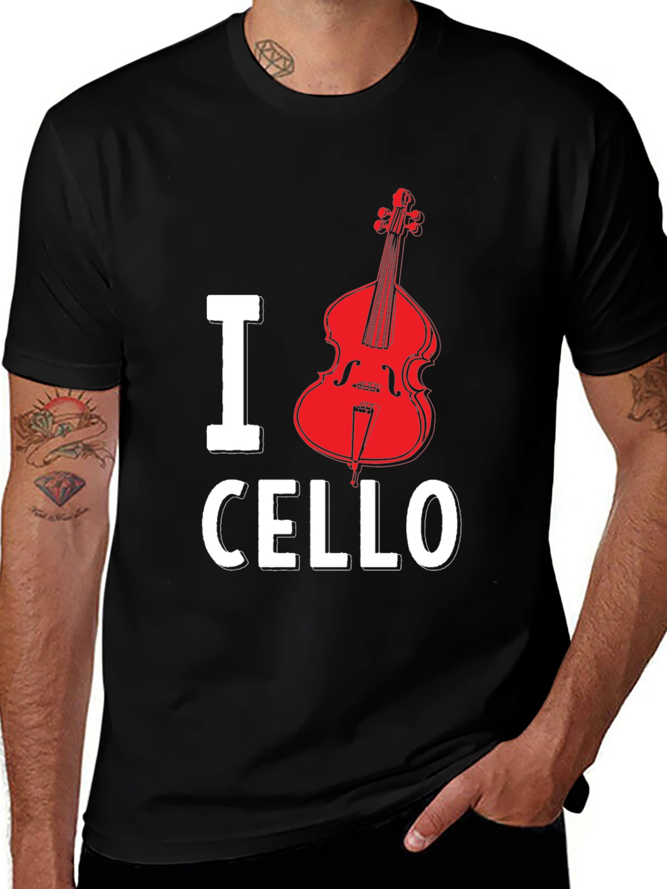 Variant 13 of I Heart Cello Black T-Shirt, Musical Instrument Graphic