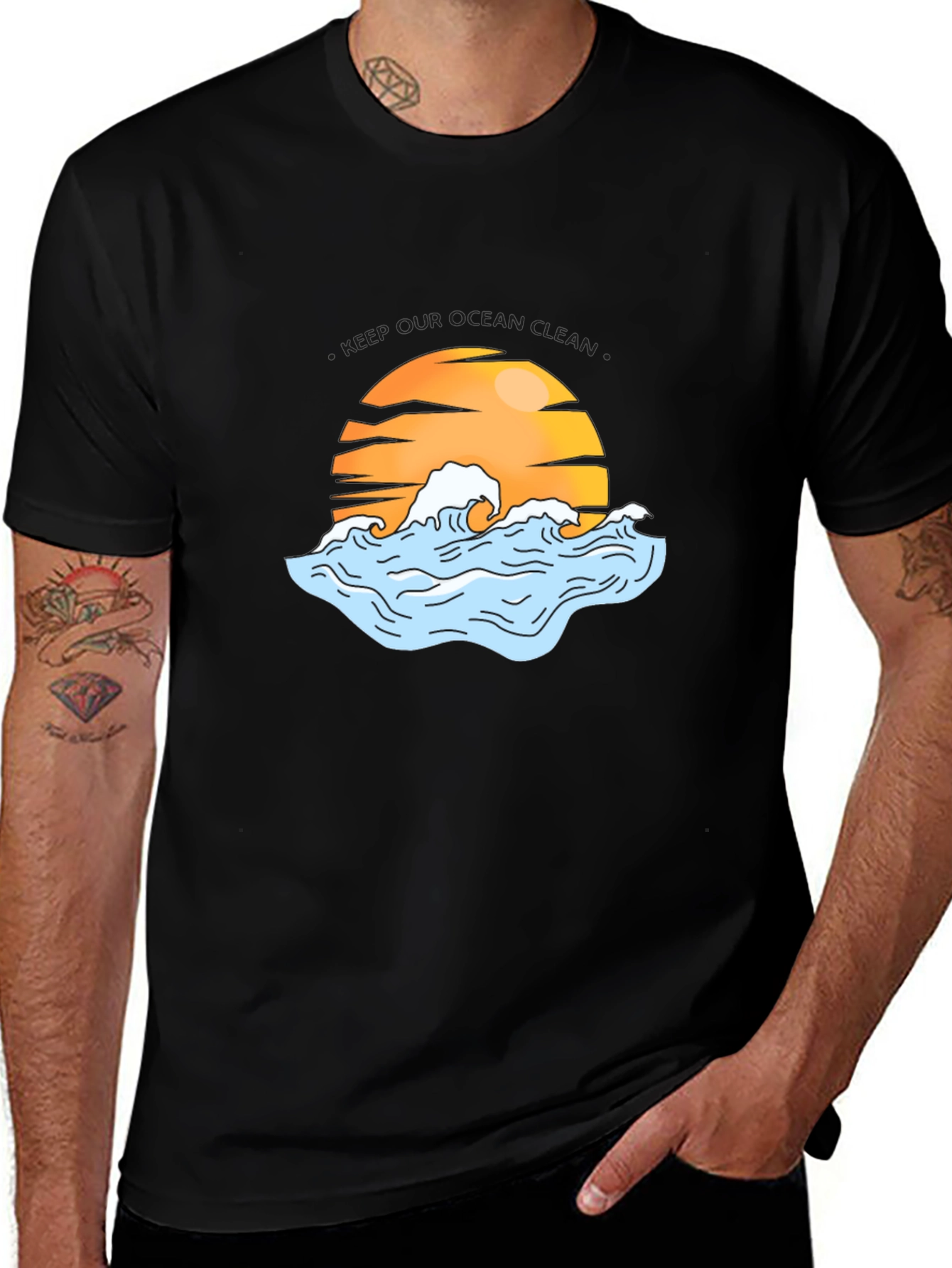 Variant 26 of Sunset Wave Graphic Tee - Black Cotton T-Shirt