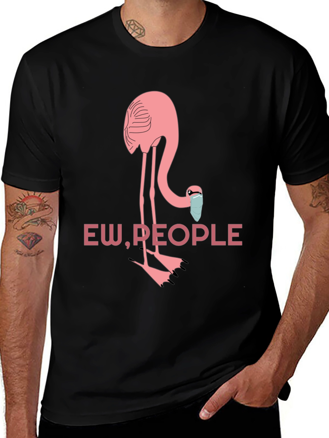 Variant 16 of Ew People Flamingo Graphic Tee - Black