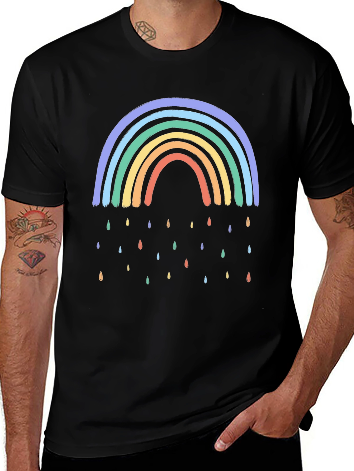 Variant 28 of Rainbow Raindrop Graphic Black T-Shirt