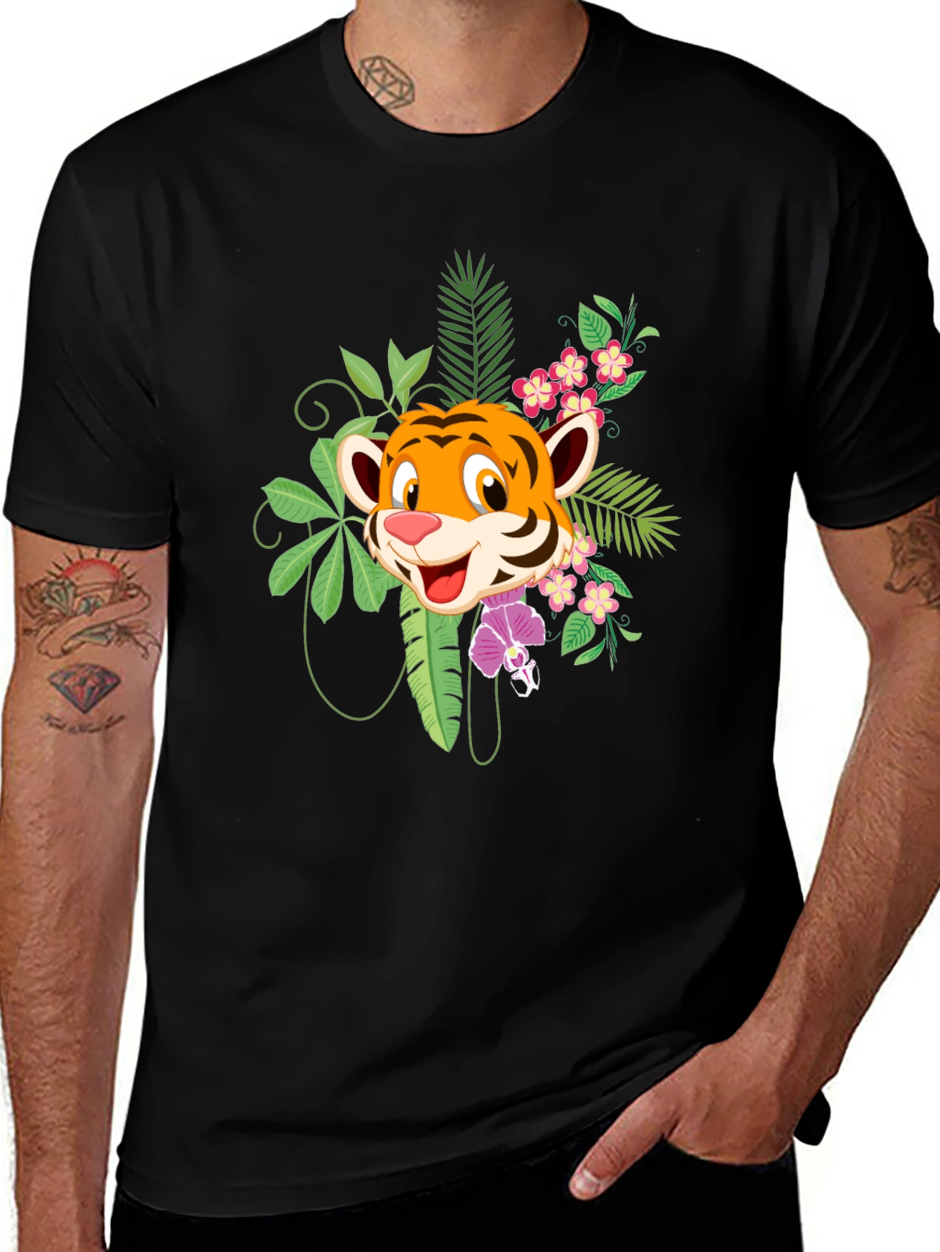 Variant 13 of Jungle Tiger Graphic Black T-Shirt