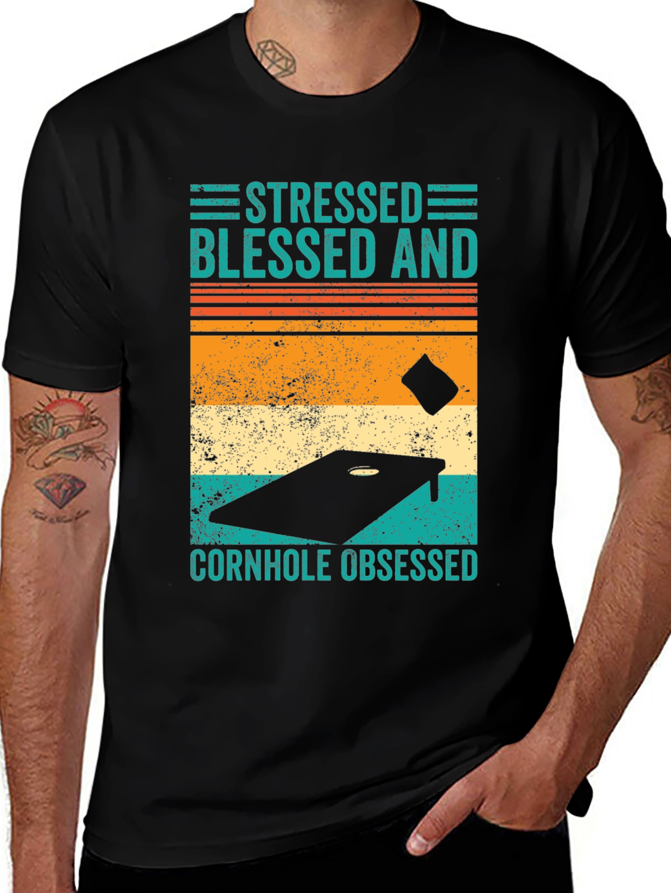 Variant 6 of Stressed Blessed & Cornhole Obsessed Black T-Shirt