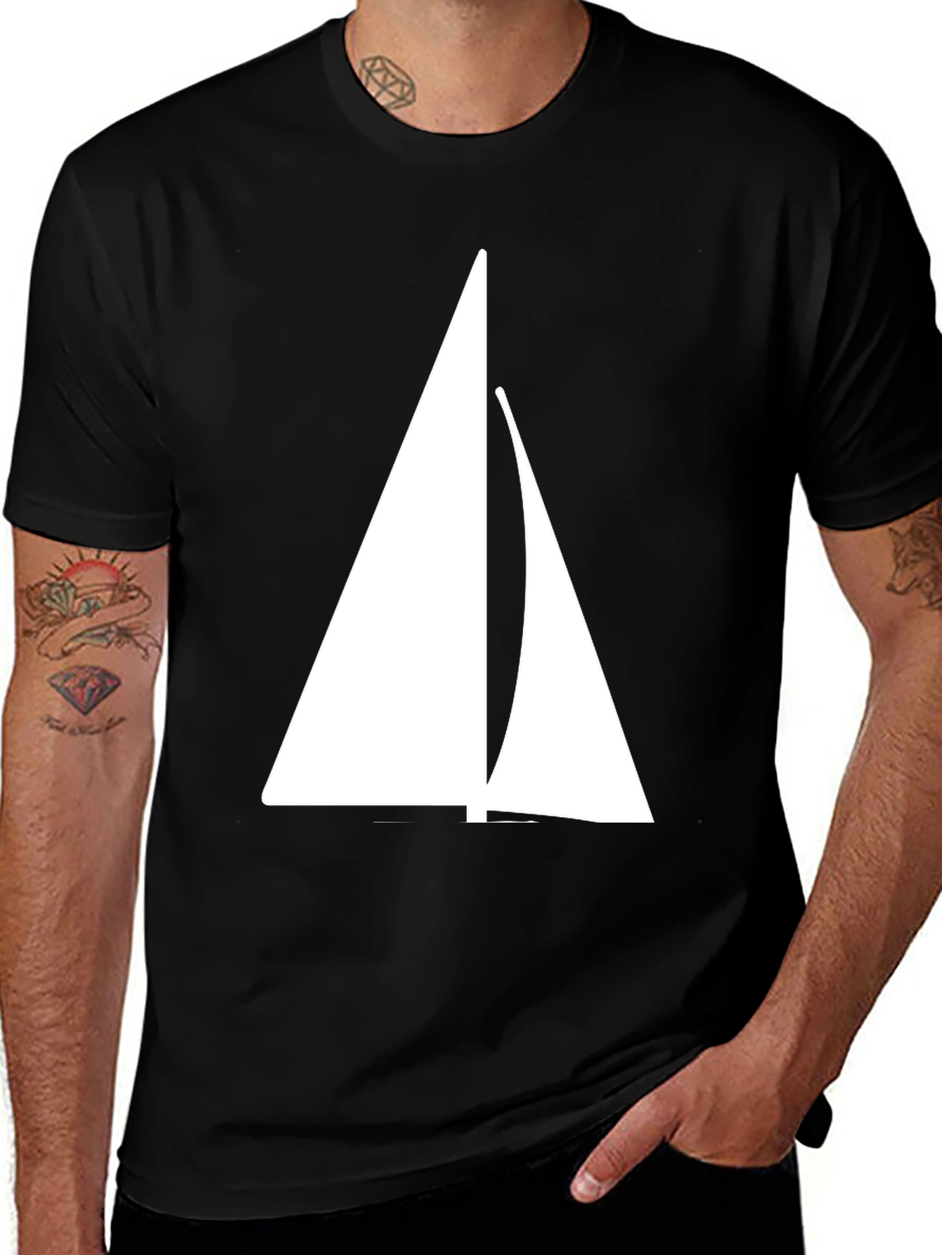 Variant 13 of Sailing T-Shirt - Black Cotton Blend with Sailboat Graphic