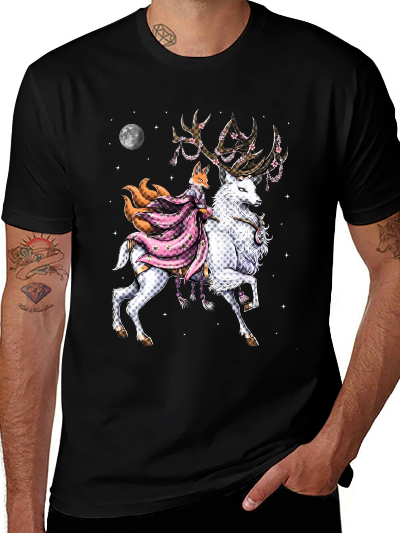 Black Fox & Deer Graphic Tee - Unique Design main image