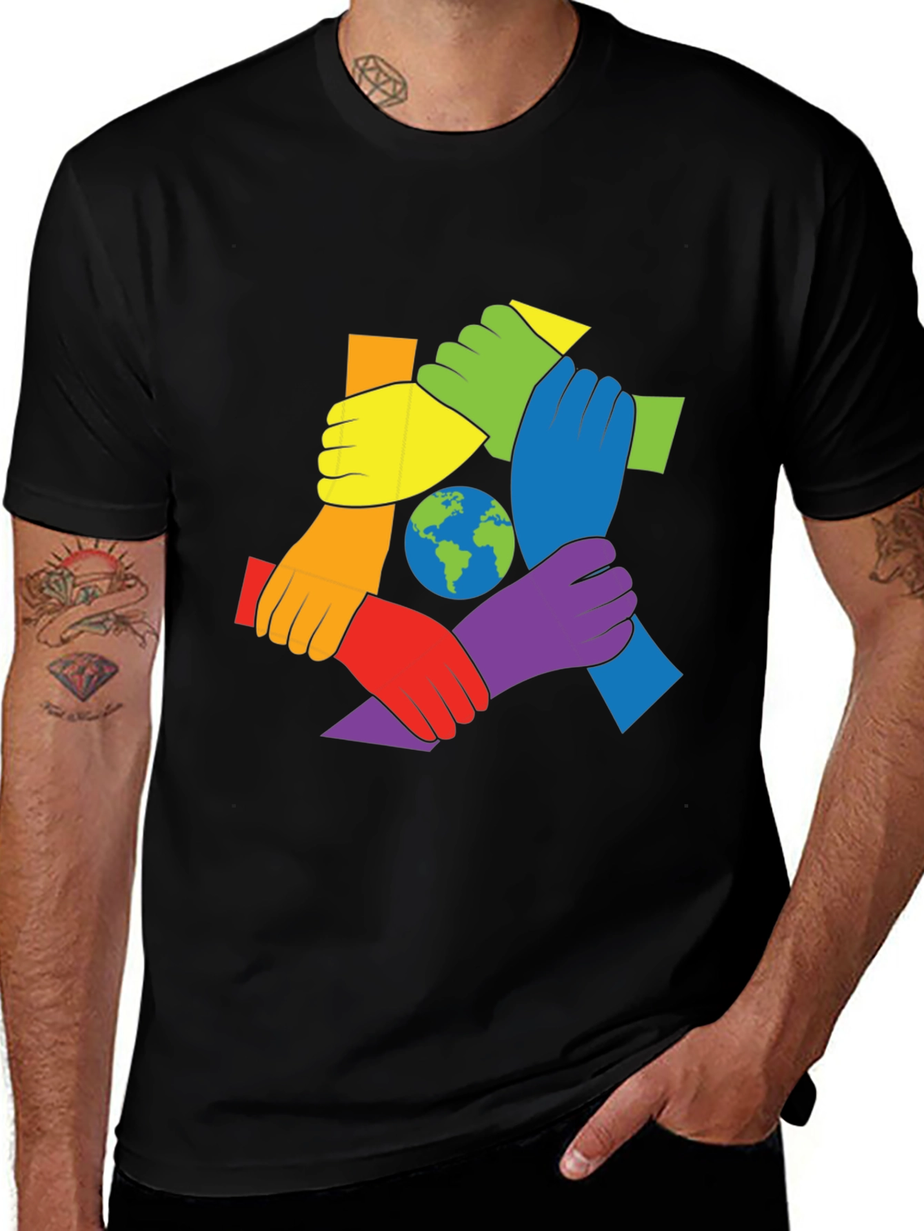 Black Unity Hands Earth Graphic Tee main image