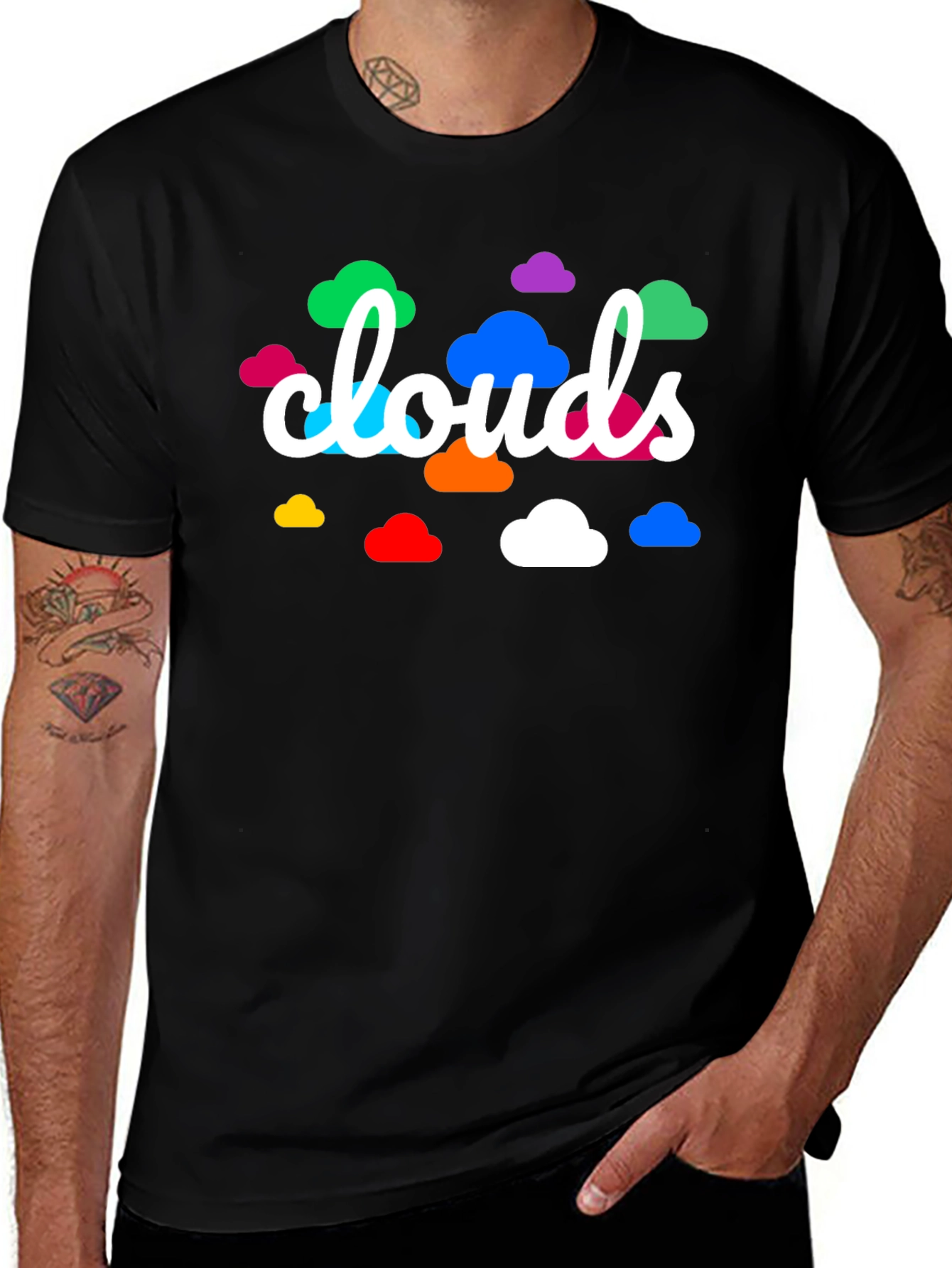 Variant 13 of Colorful Clouds Graphic Print Black T-Shirt