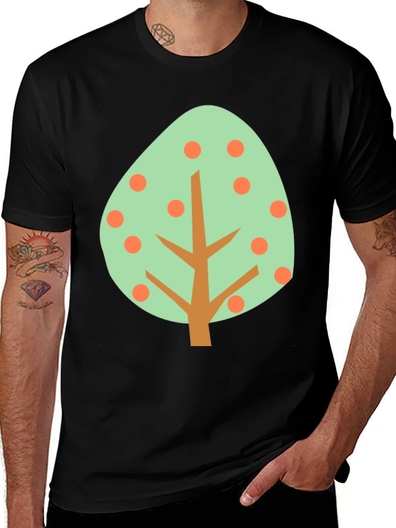 Variant 22 of Cartoon Tree Graphic Tee - Black Cotton Shirt