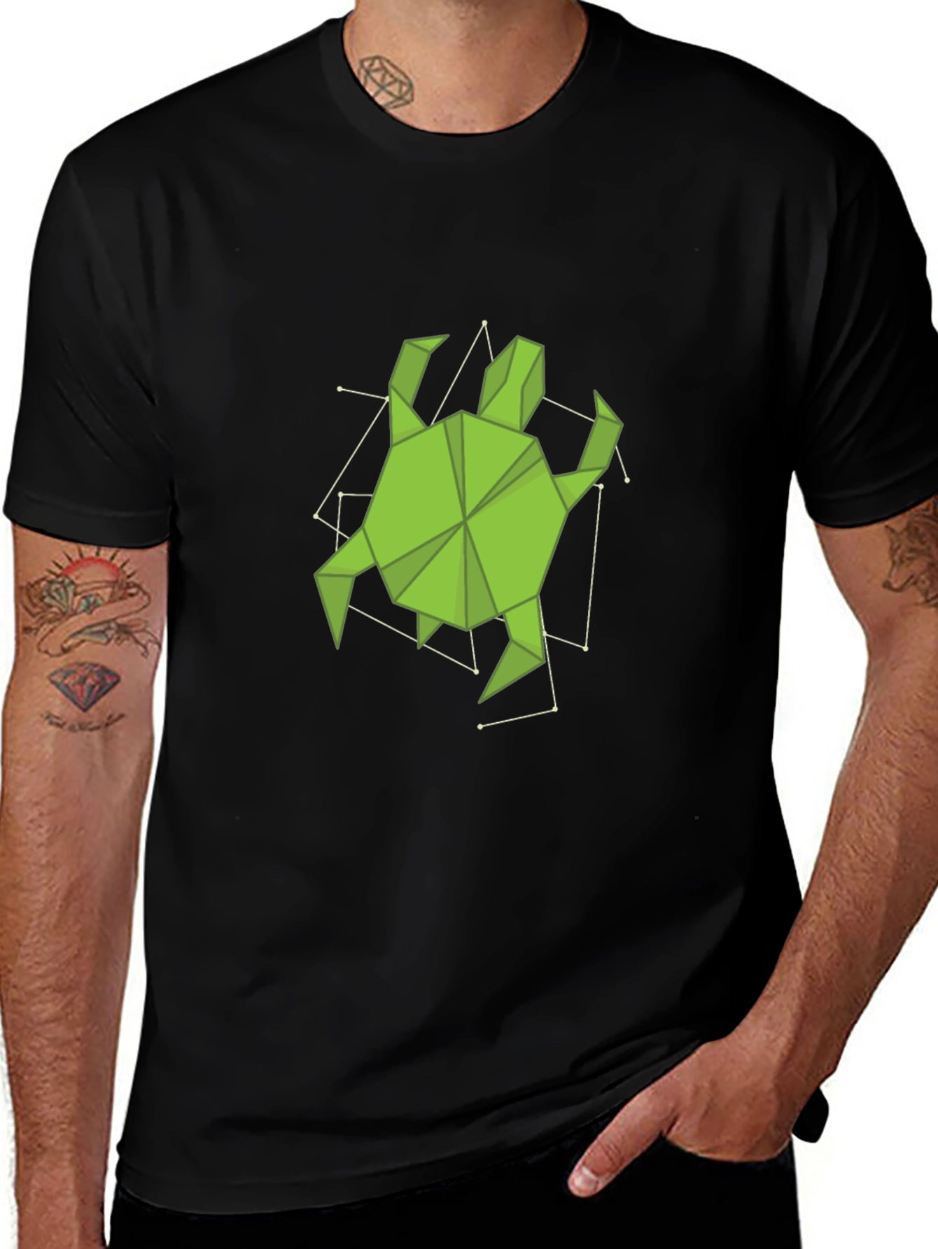 Variant 22 of Geometric Turtle Graphic Tee - Trendy Black T-Shirt